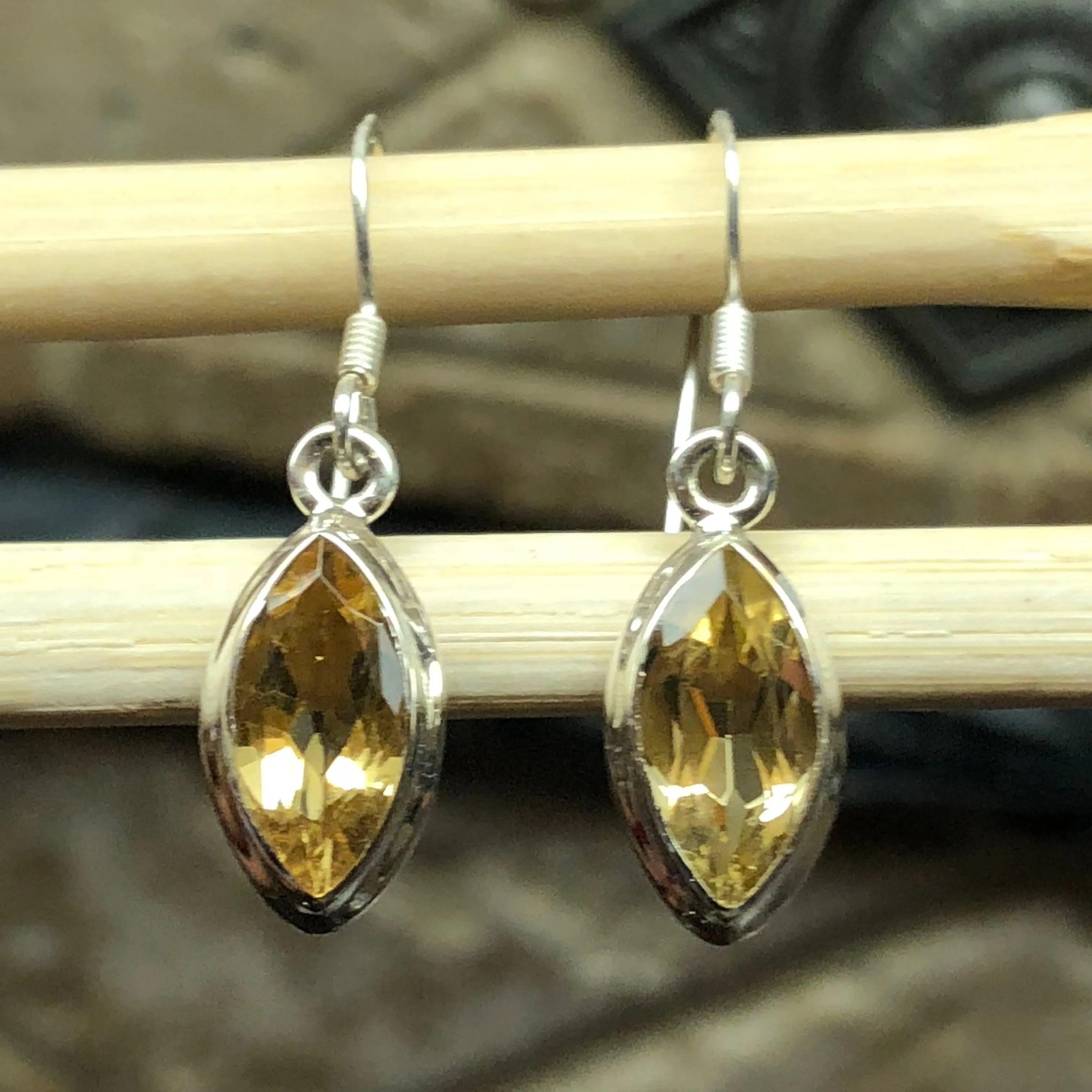 Natural 2ct Golden Citrine 925 Solid Sterling Silver Earrings 22mm