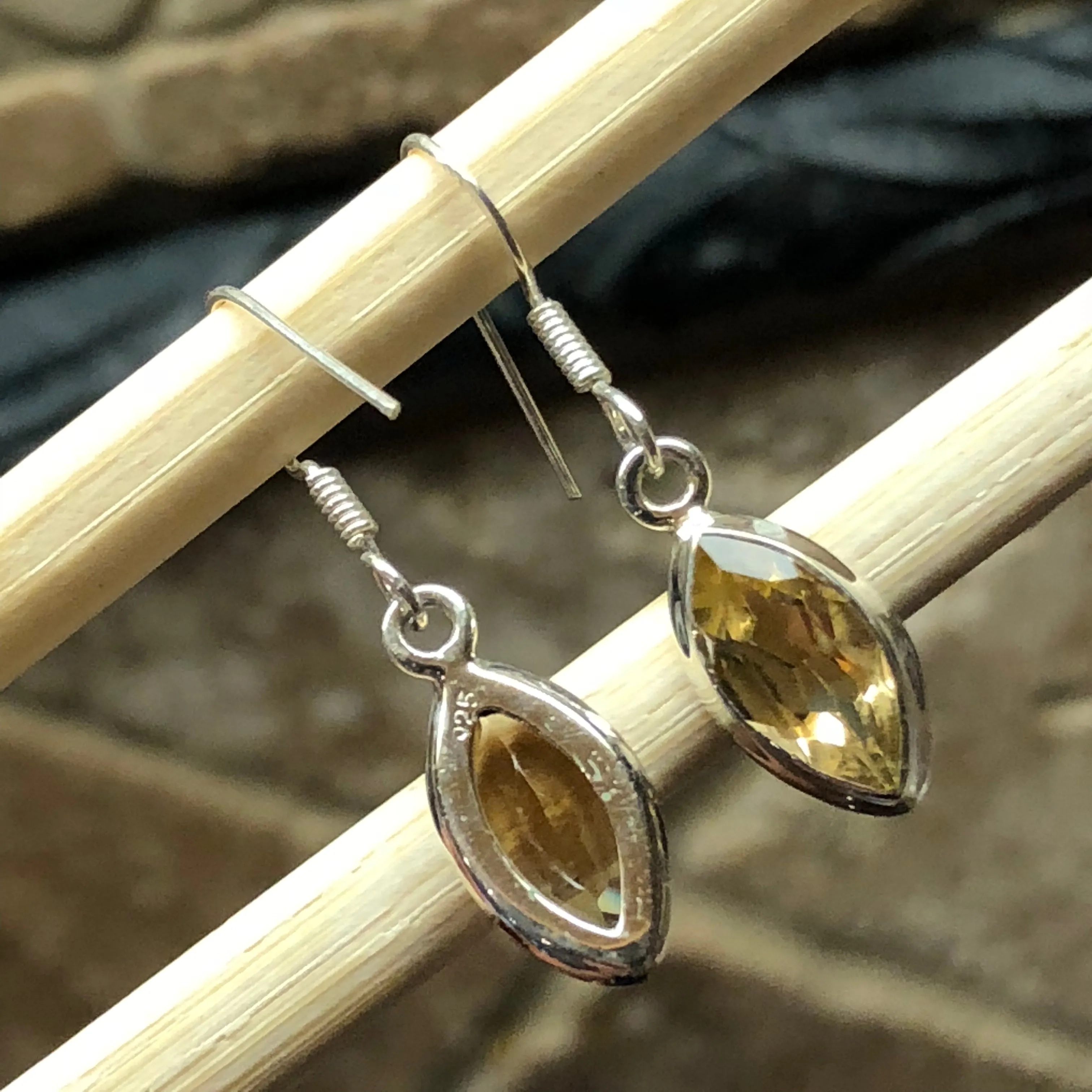 Natural 2ct Golden Citrine 925 Solid Sterling Silver Earrings 22mm