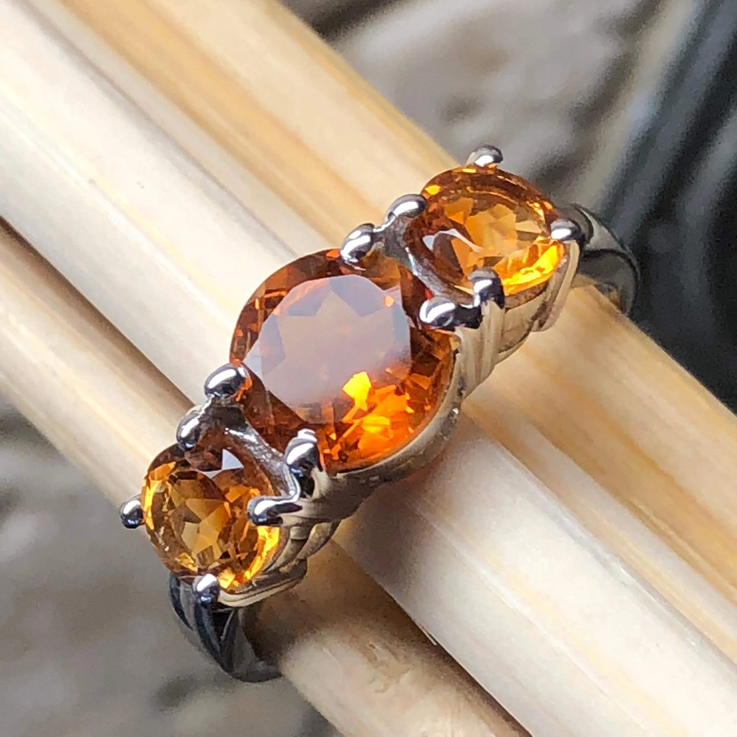 Natural 2ct Golden Citrine 925 Solid Sterling Silver Ring Size 5, 6, 7, 8, 9