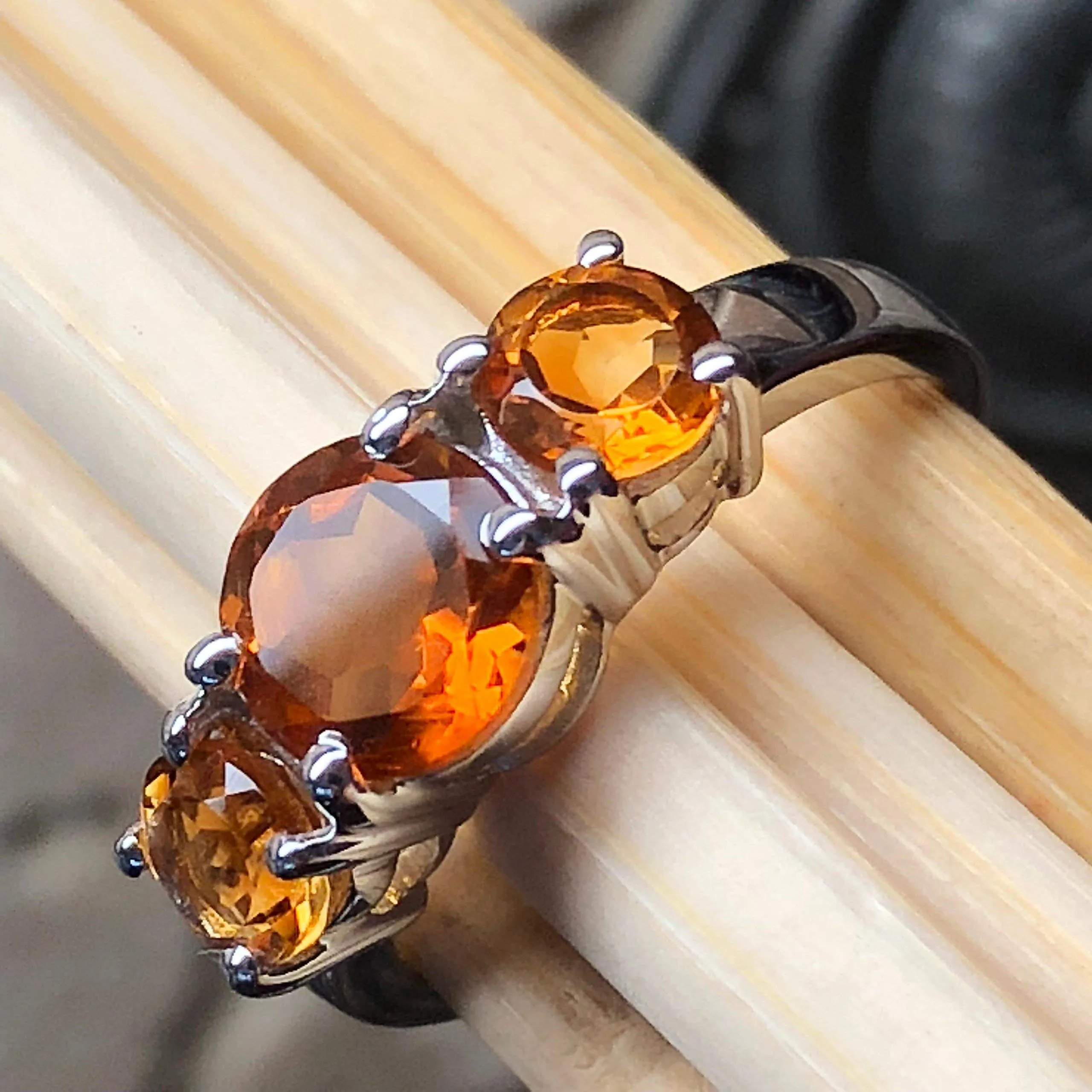 Natural 2ct Golden Citrine 925 Solid Sterling Silver Ring Size 5, 6, 7, 8, 9