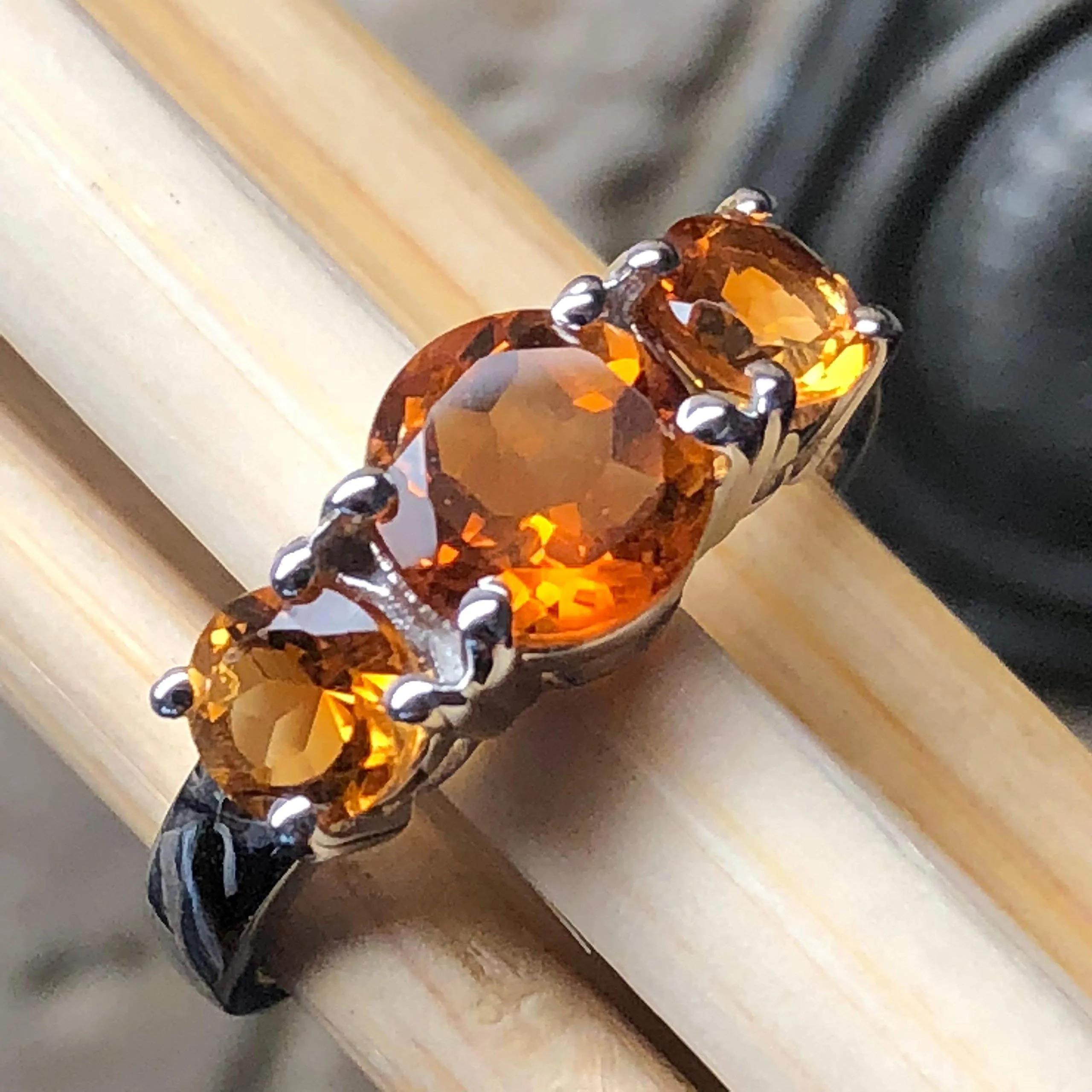 Natural 2ct Golden Citrine 925 Solid Sterling Silver Ring Size 5, 6, 7, 8, 9
