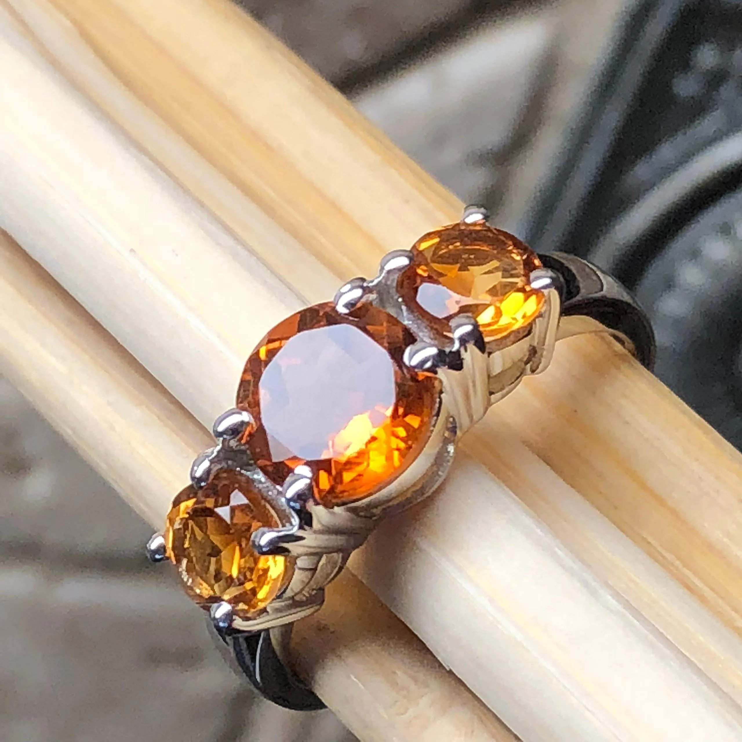 Natural 2ct Golden Citrine 925 Solid Sterling Silver Ring Size 5, 6, 7, 8, 9