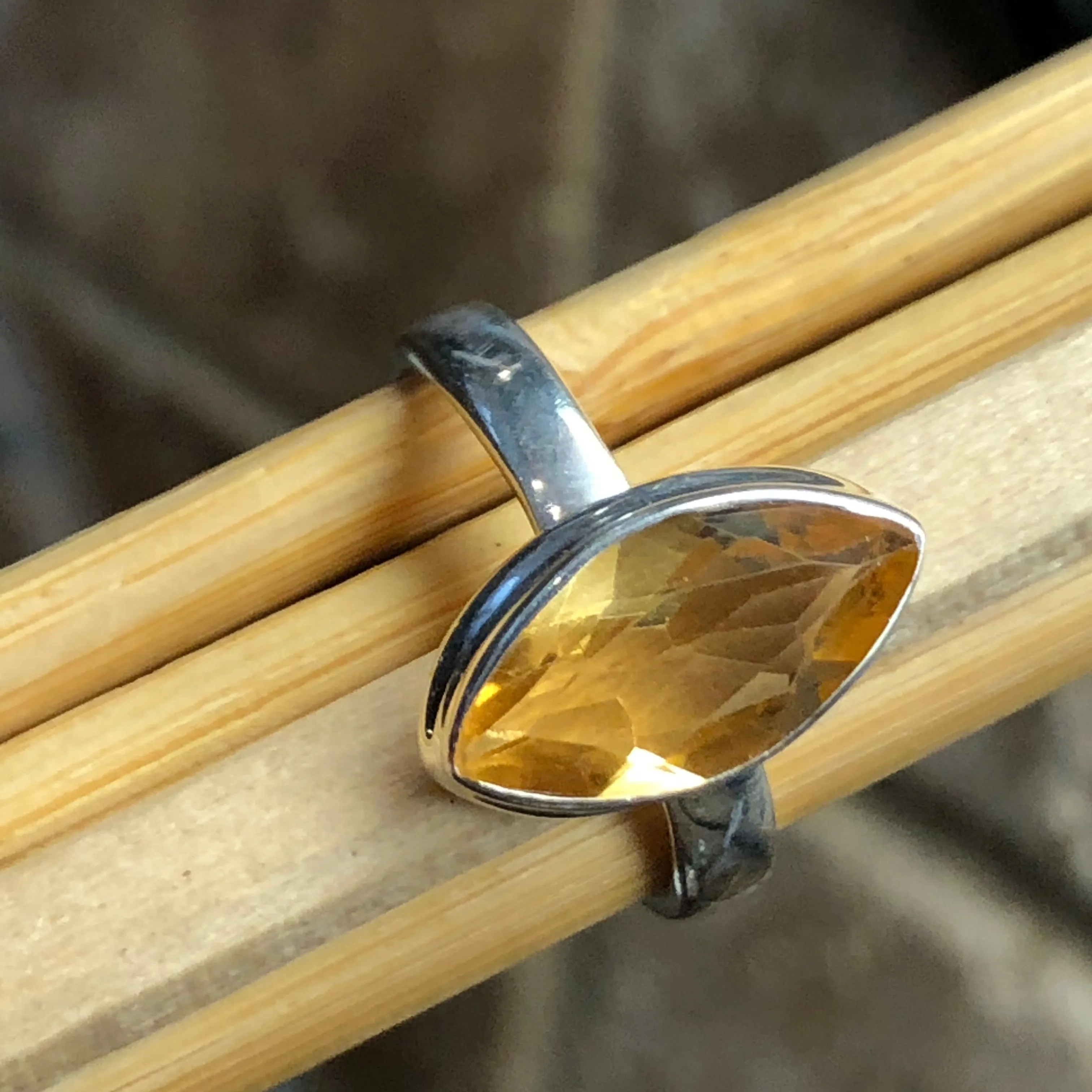 Natural 2ct Golden Citrine 925 Solid Sterling Silver Ring Size 6.5, 7, 9