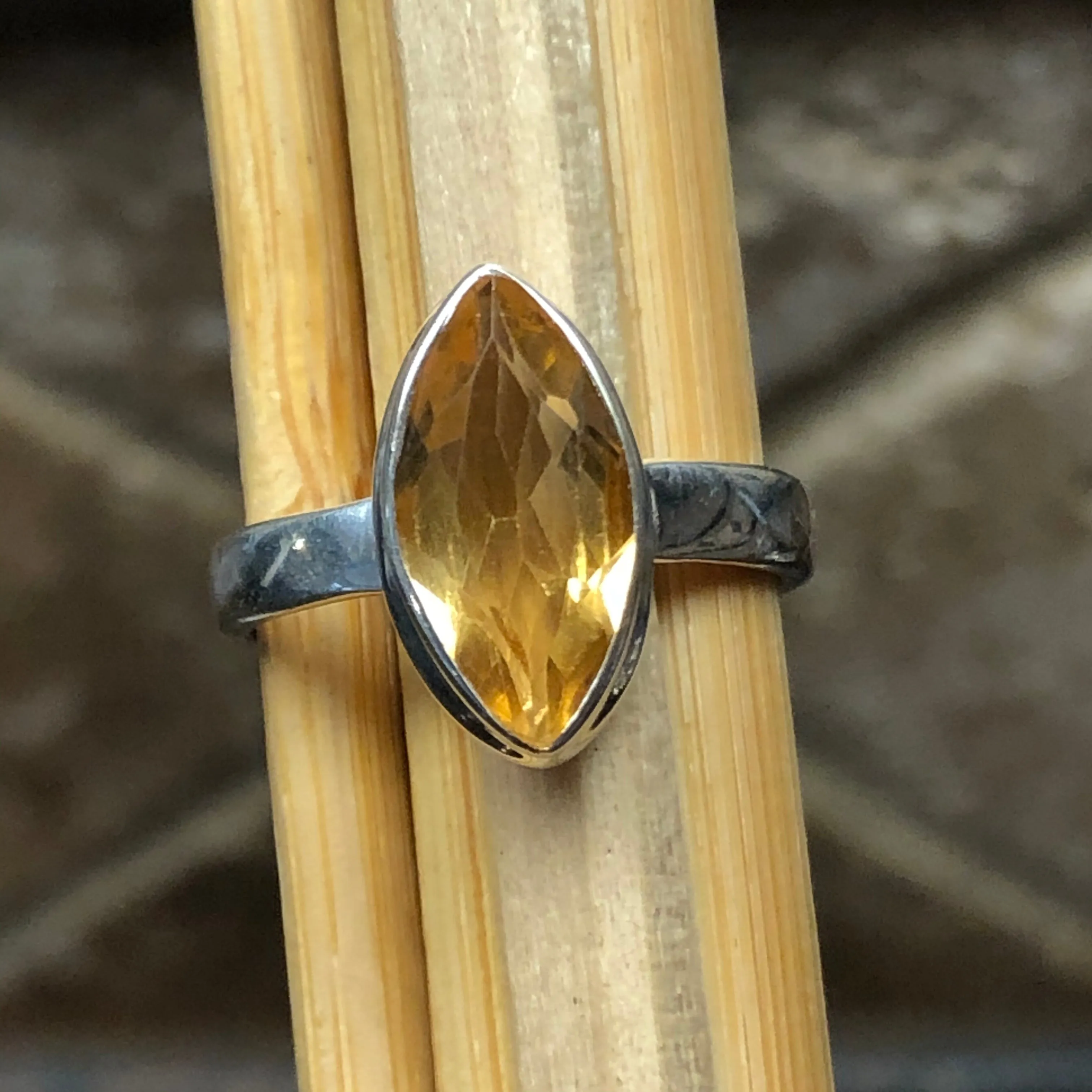 Natural 2ct Golden Citrine 925 Solid Sterling Silver Ring Size 6.5, 7, 9