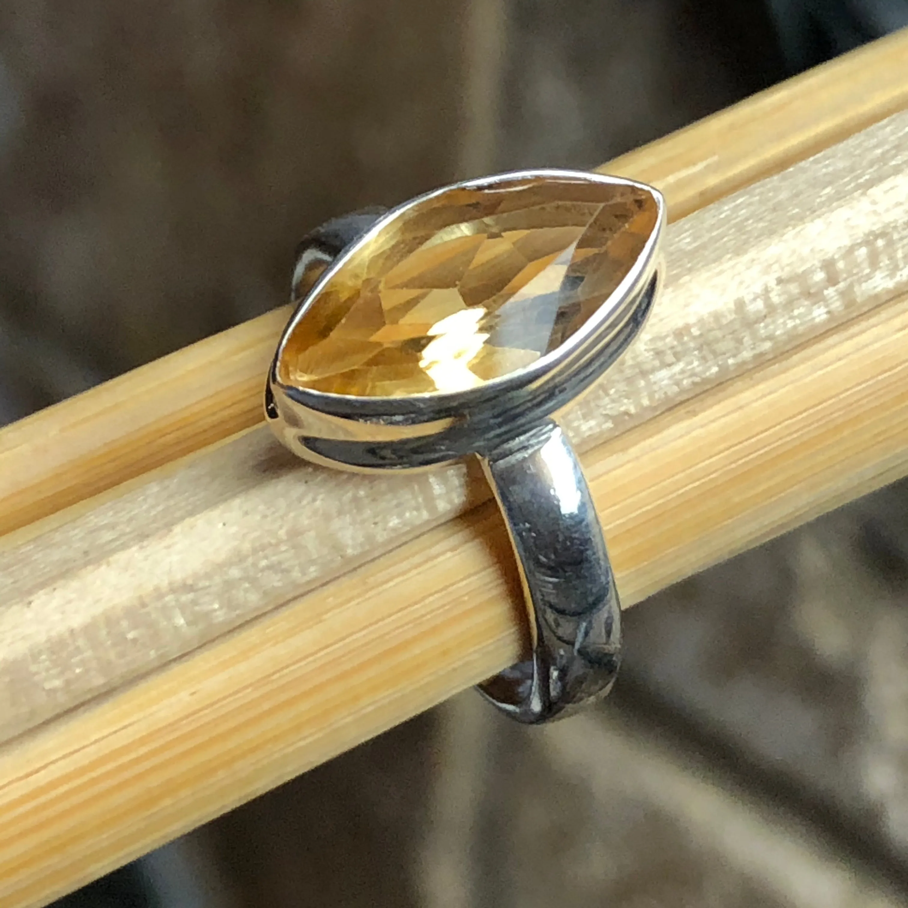 Natural 2ct Golden Citrine 925 Solid Sterling Silver Ring Size 6.5, 7, 9