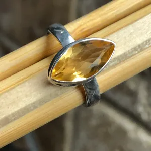 Natural 2ct Golden Citrine 925 Solid Sterling Silver Ring Size 6.5, 7, 9