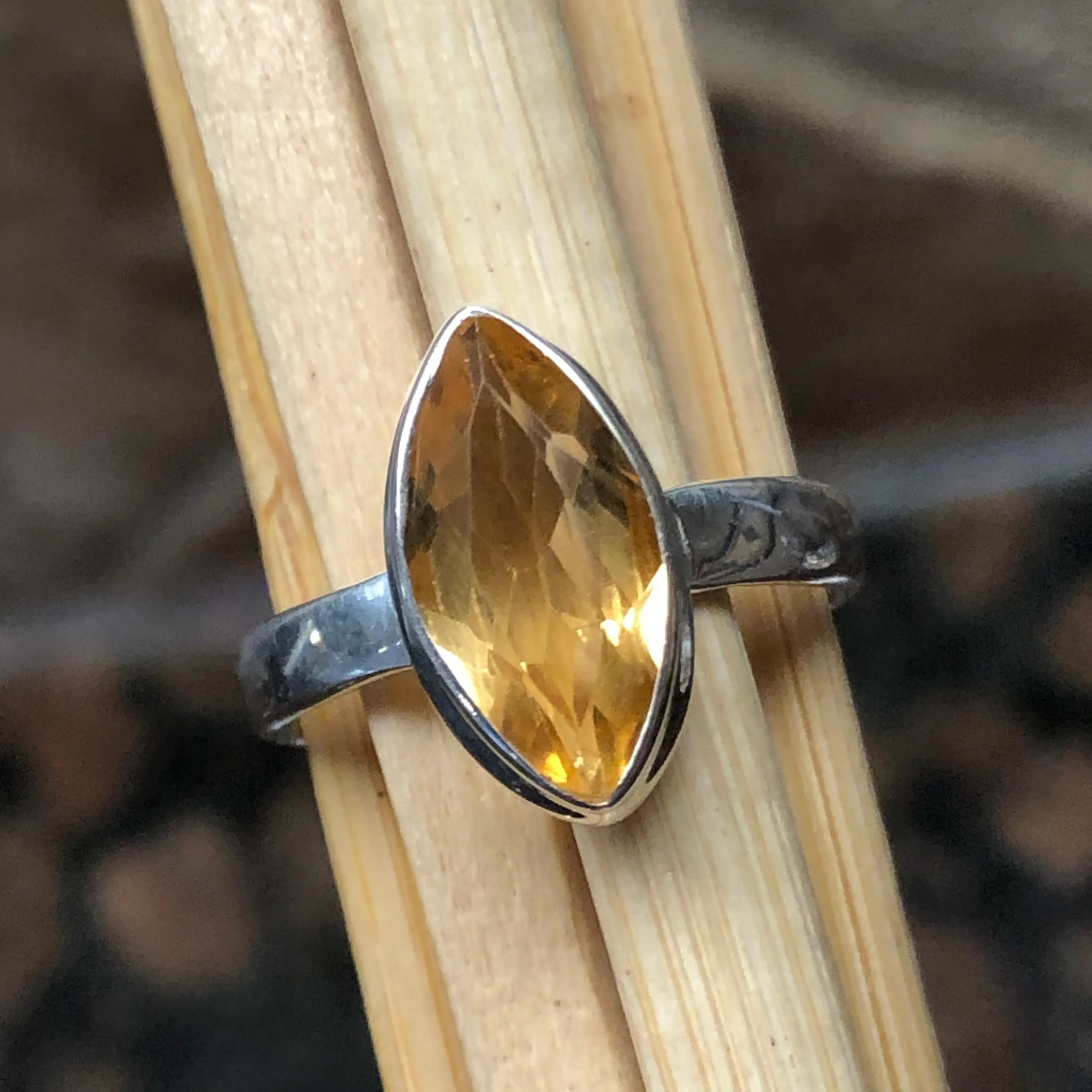 Natural 2ct Golden Citrine 925 Solid Sterling Silver Ring Size 6.5, 7, 9