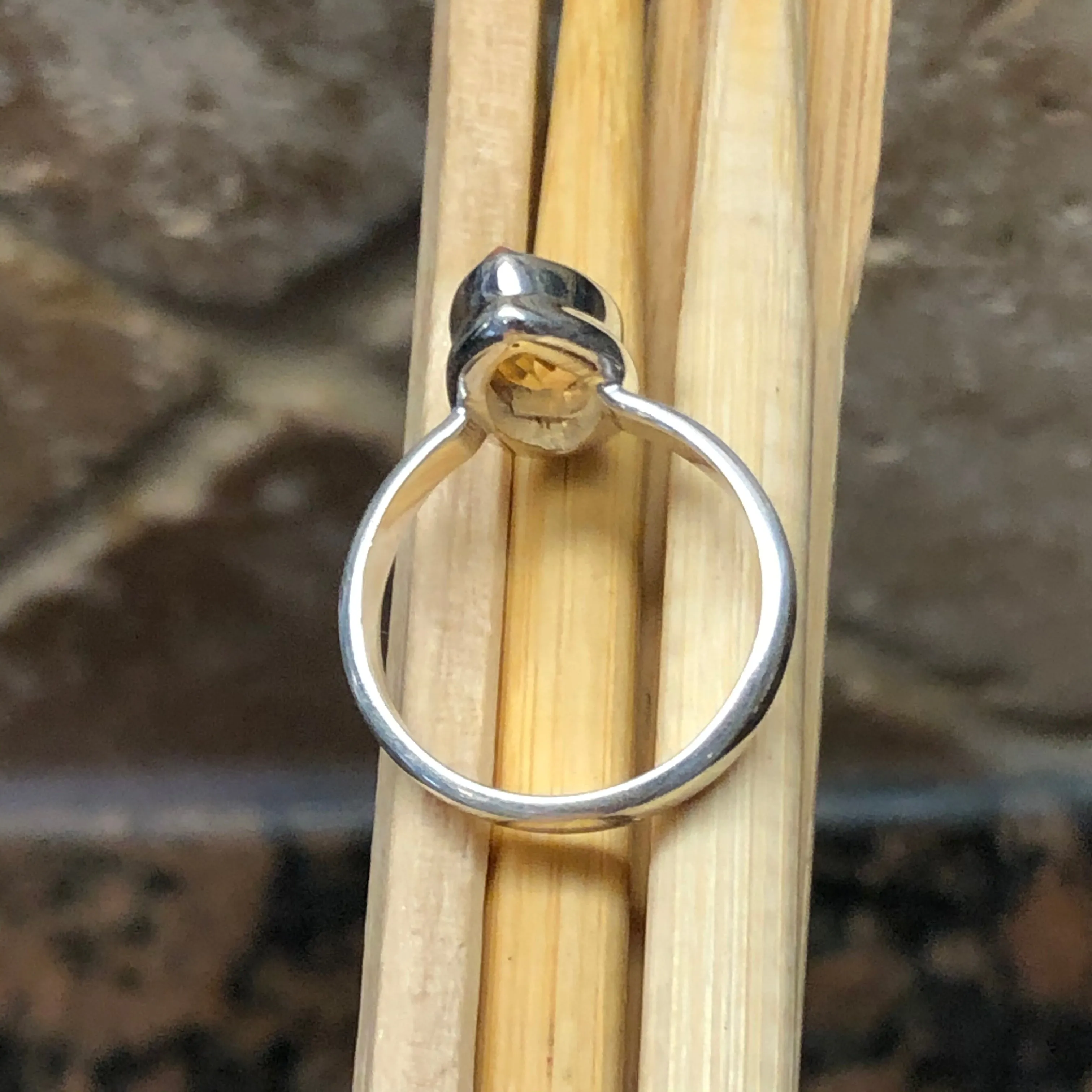 Natural 2ct Golden Citrine 925 Solid Sterling Silver Ring Size 6.5, 7, 9
