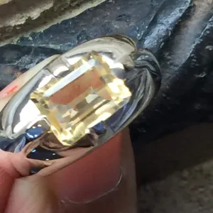 Natural 2ct Golden Citrine 925 Solid Sterling Silver Unisex Ring Size 6, 7, 8, 9