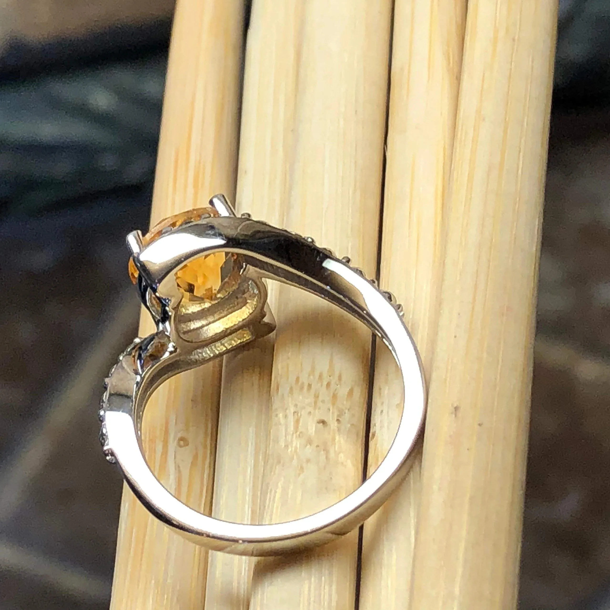 Natural 2ct Golden Citrine, White Diamond 925 Solid Sterling Silver Engagement Ring Size 6, 7, 8, 9