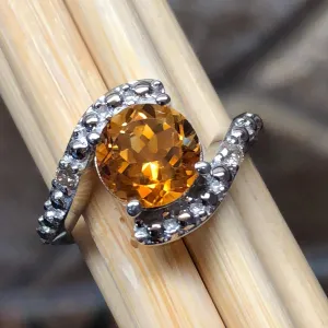 Natural 2ct Golden Citrine, White Diamond 925 Solid Sterling Silver Engagement Ring Size 6, 7, 8, 9