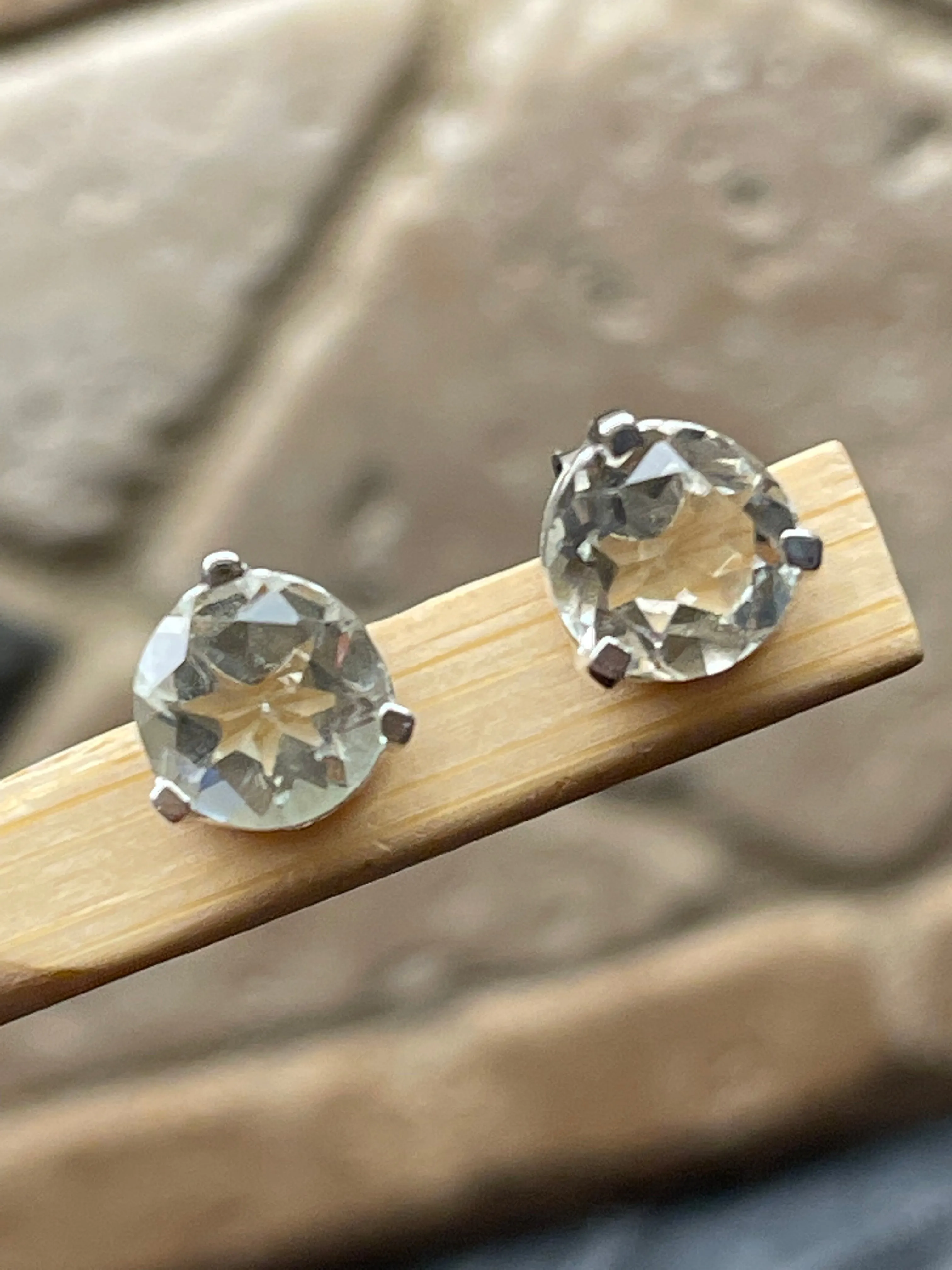 Natural 2ct Green Amethyst 925 Solid Sterling Silver Earrings 7mm
