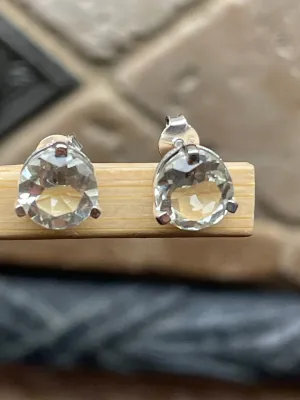 Natural 2ct Green Amethyst 925 Solid Sterling Silver Earrings 7mm