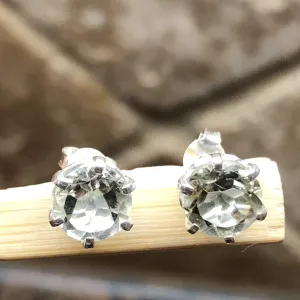 Natural 2ct Green Amethyst 925 Solid Sterling Silver Earrings 7mm