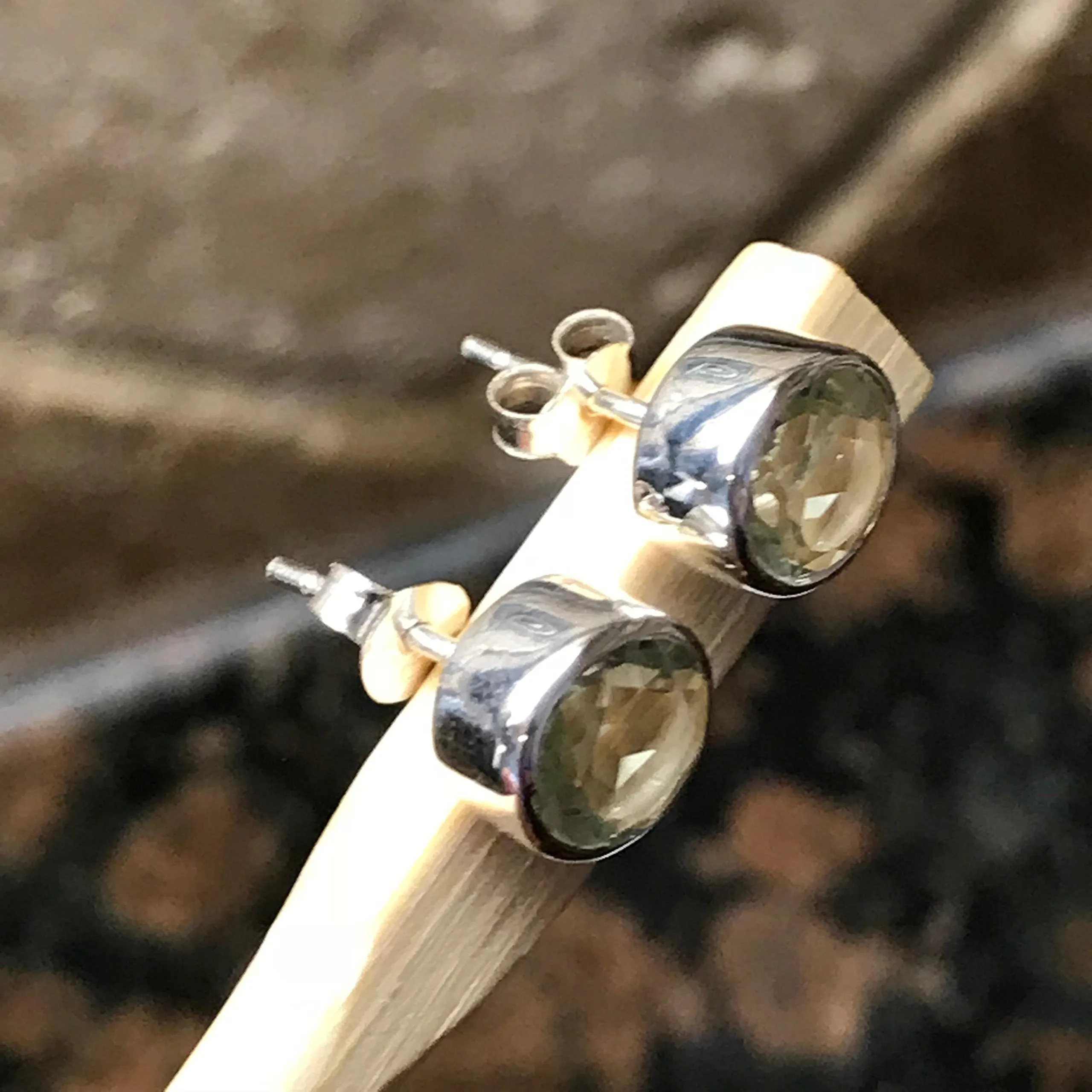 Natural 2ct Green Amethyst 925 Solid Sterling Silver Earrings 7mm