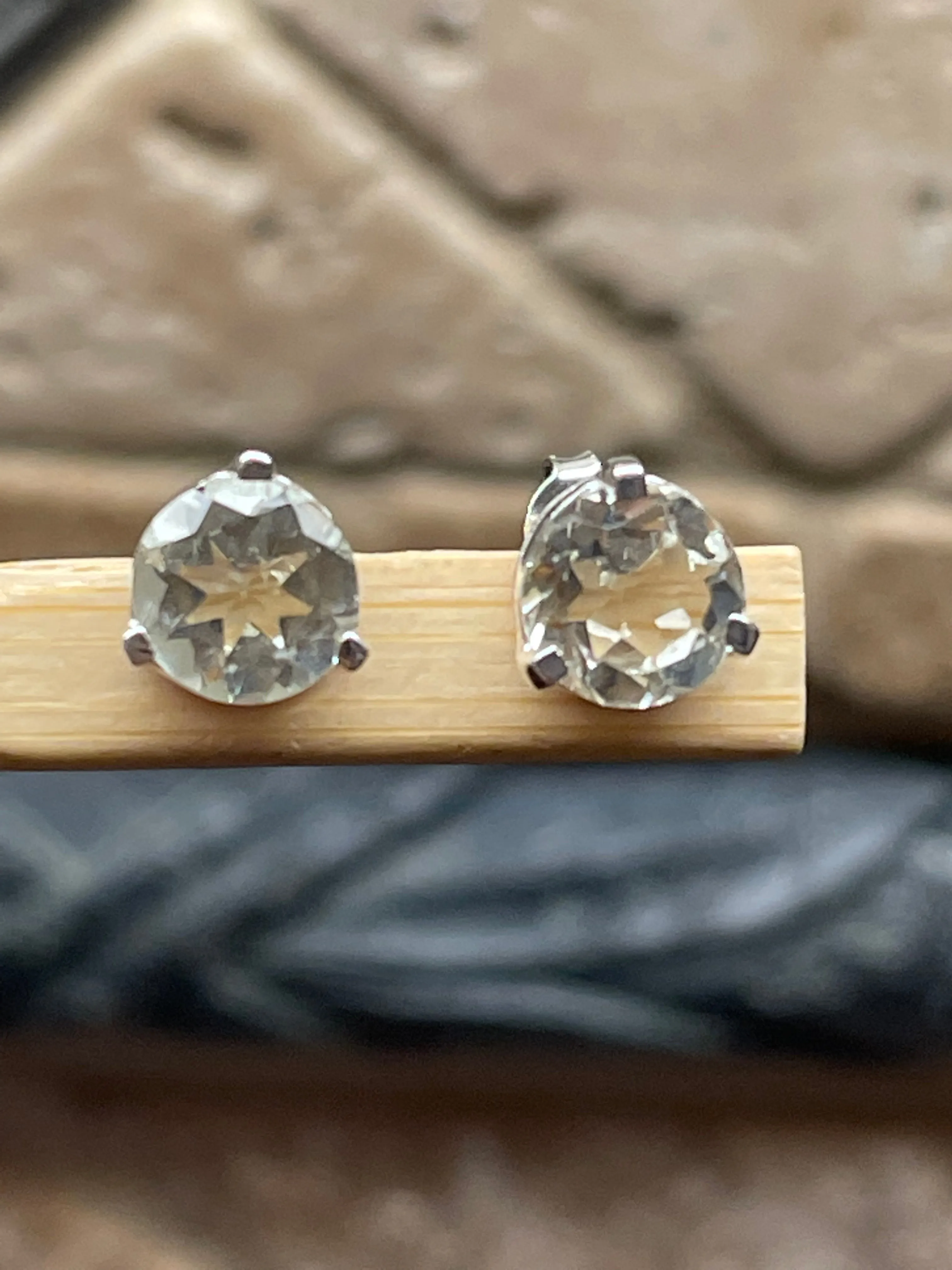 Natural 2ct Green Amethyst 925 Solid Sterling Silver Earrings 7mm