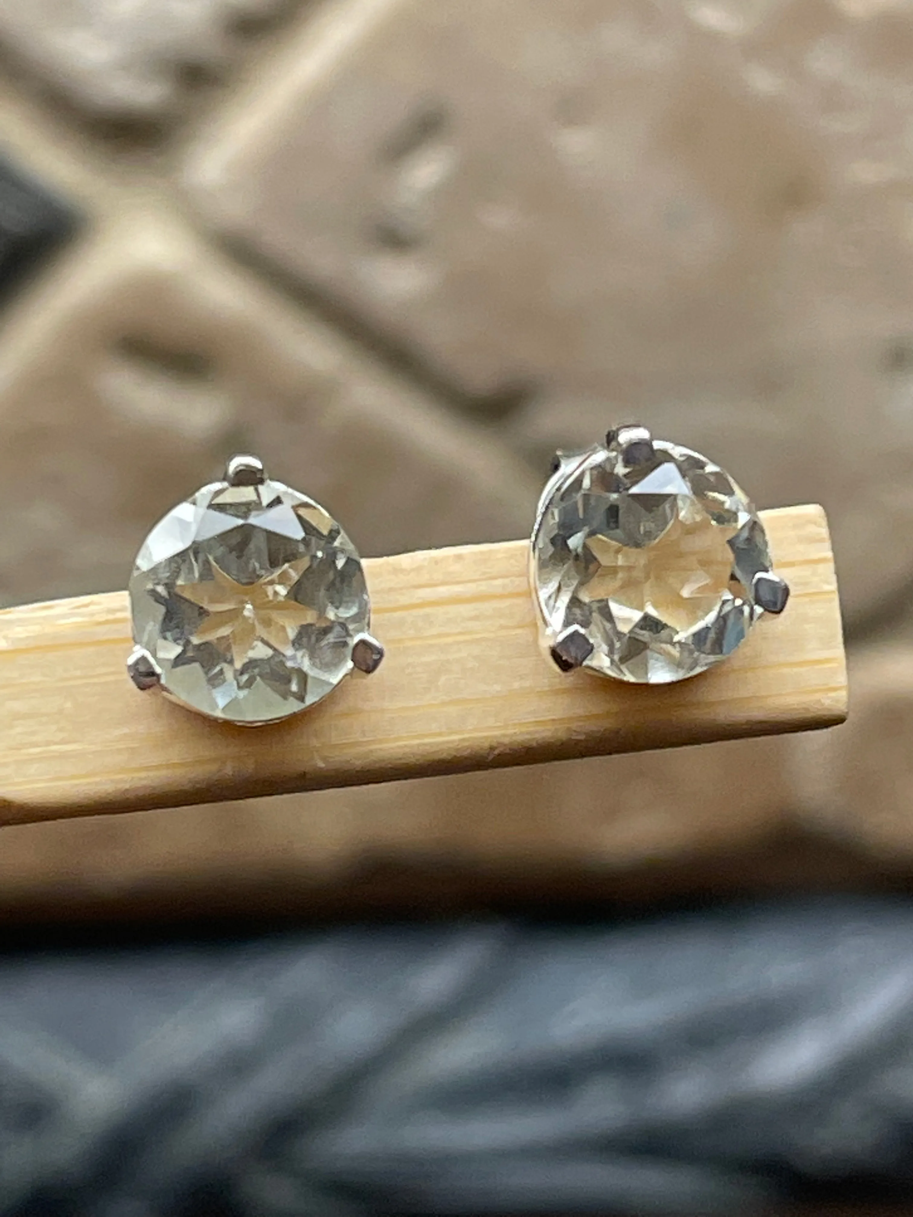 Natural 2ct Green Amethyst 925 Solid Sterling Silver Earrings 7mm