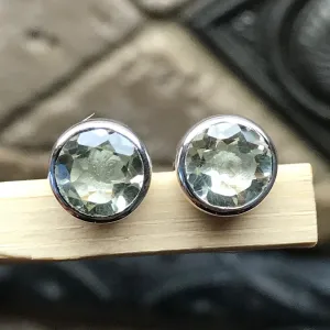 Natural 2ct Green Amethyst 925 Solid Sterling Silver Earrings 7mm