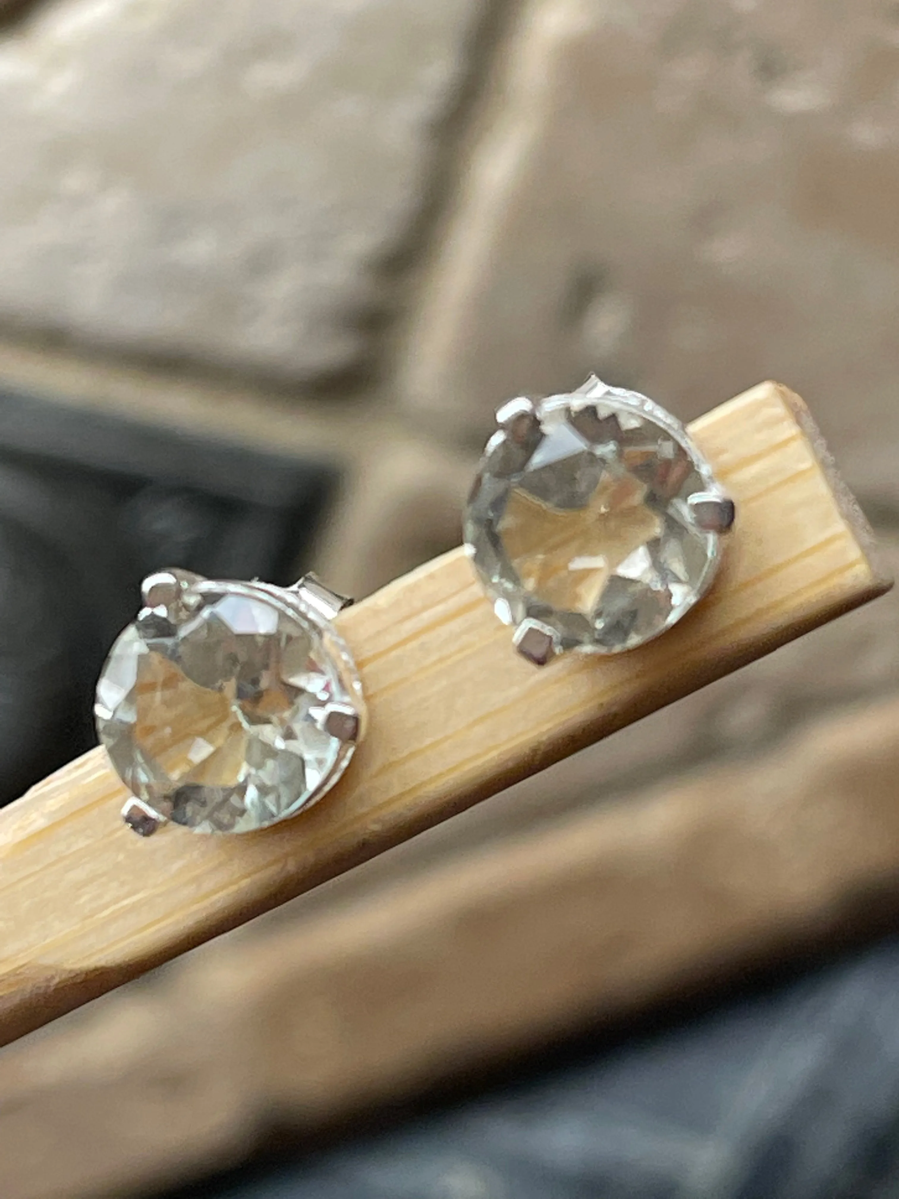 Natural 2ct Green Amethyst 925 Solid Sterling Silver Earrings 7mm