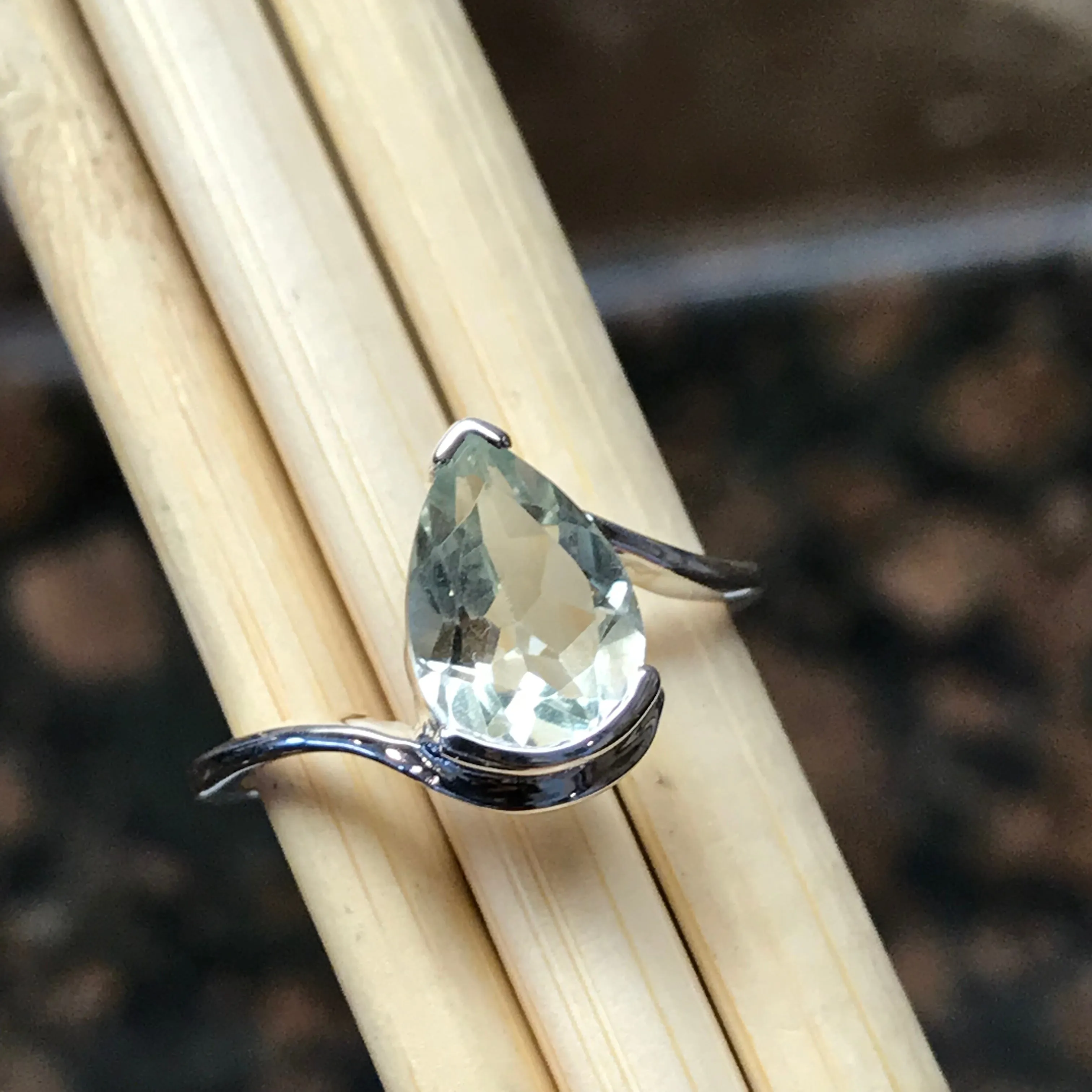 Natural 2ct Green Amethyst 925 Solid Sterling Silver Ring Size 5, 6, 7, 8, 9