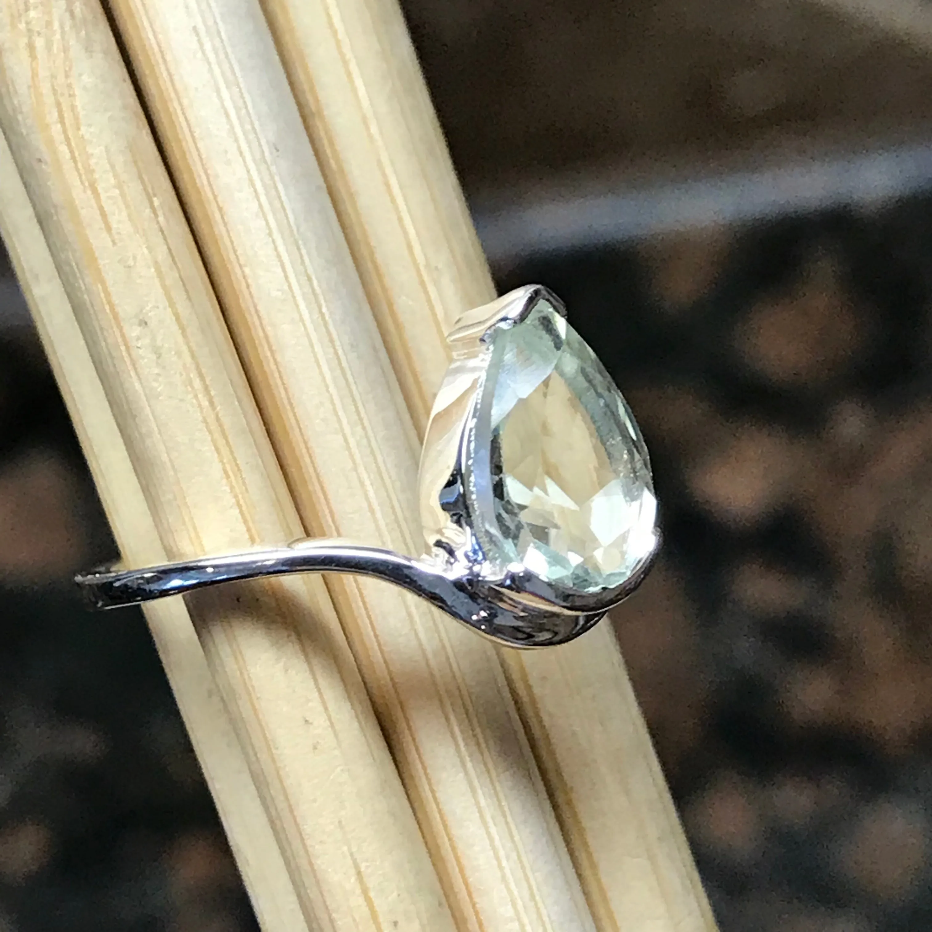 Natural 2ct Green Amethyst 925 Solid Sterling Silver Ring Size 5, 6, 7, 8, 9