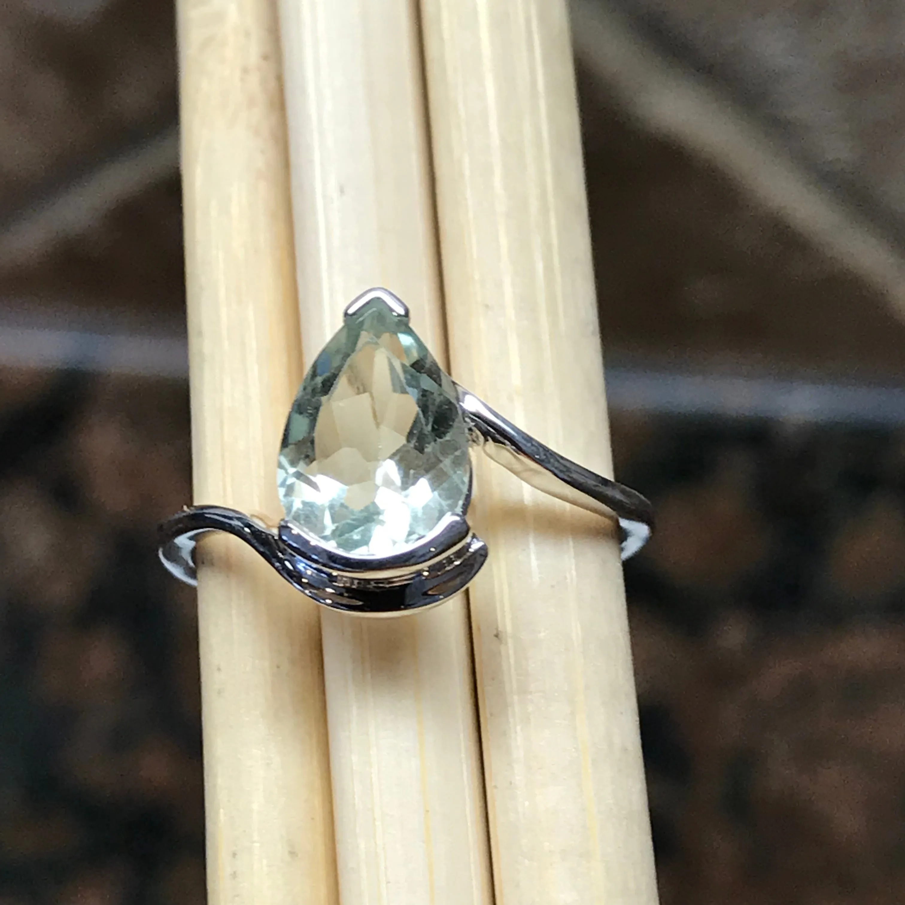 Natural 2ct Green Amethyst 925 Solid Sterling Silver Ring Size 5, 6, 7, 8, 9