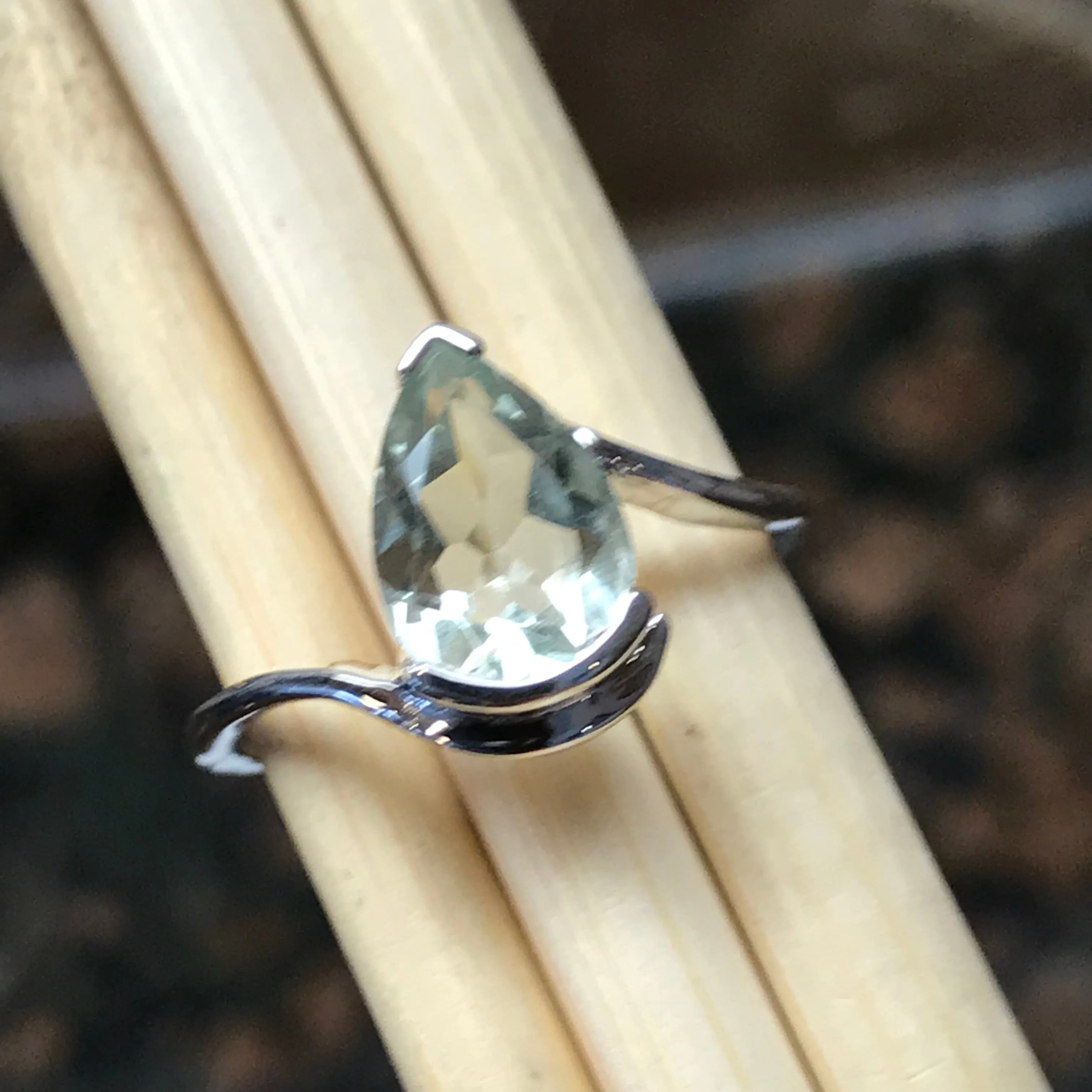 Natural 2ct Green Amethyst 925 Solid Sterling Silver Ring Size 5, 6, 7, 8, 9