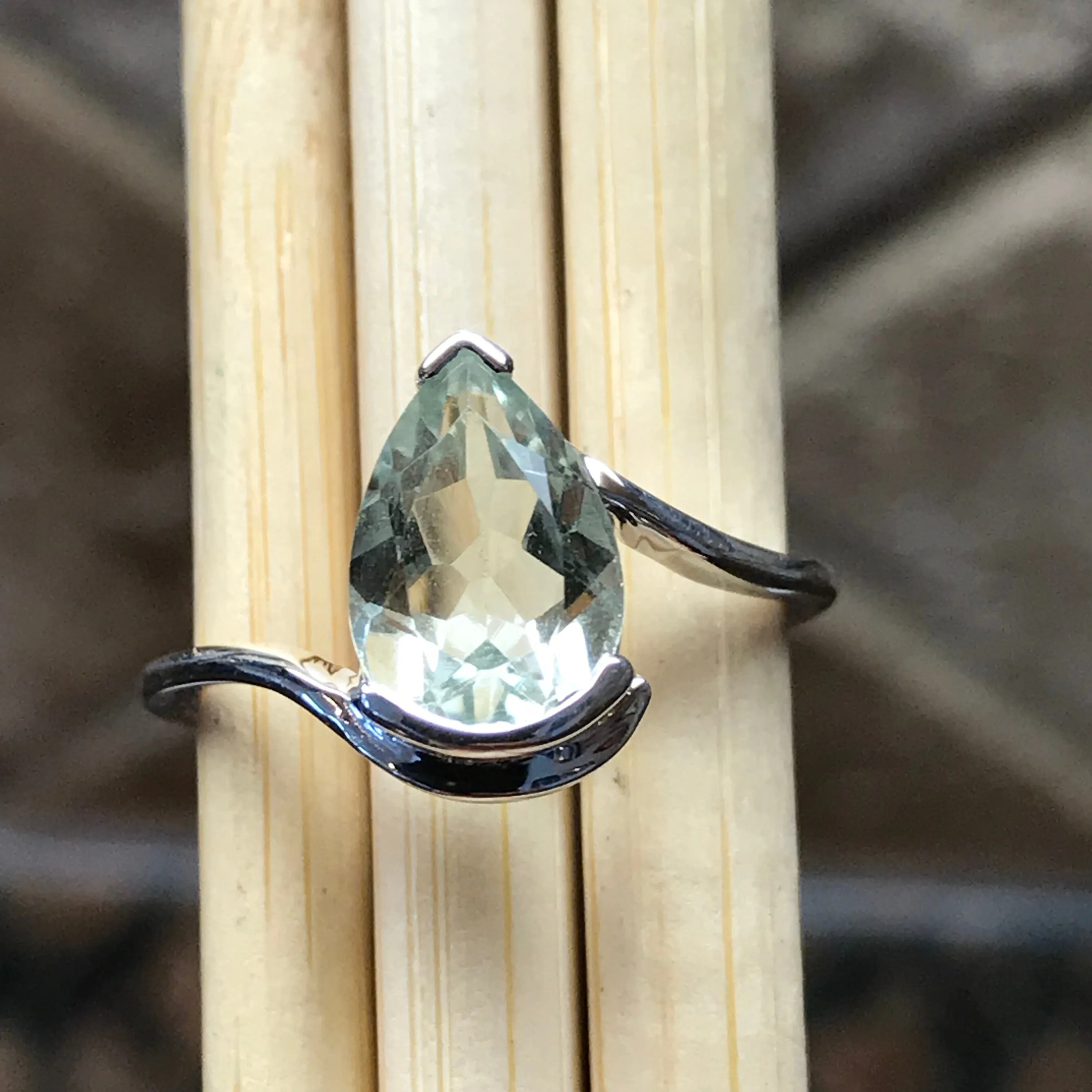 Natural 2ct Green Amethyst 925 Solid Sterling Silver Ring Size 5, 6, 7, 8, 9
