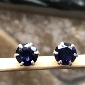 Natural 2ct Iolite 925 Solid Sterling Silver Earrings 7mm
