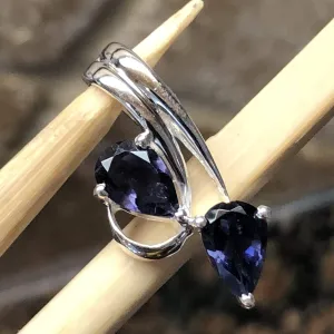 Natural 2ct Iolite 925 Solid Sterling Silver Pendant 25mm