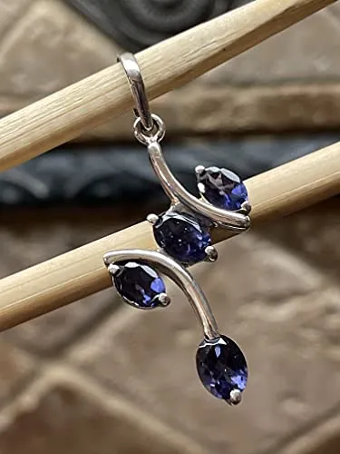Natural 2ct Iolite 925 Solid Sterling Silver Pendant 45mm