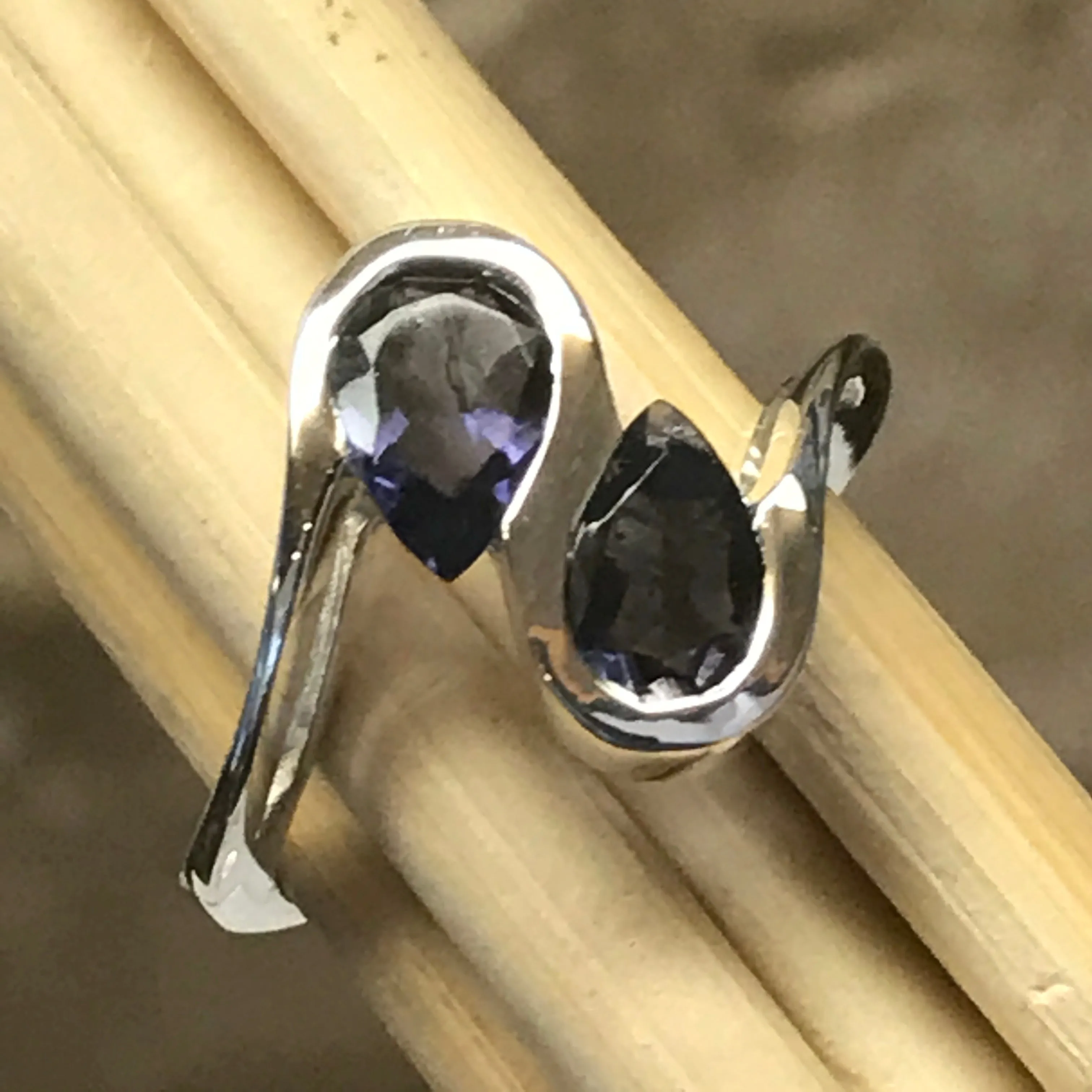 Natural 2ct Iolite 925 Solid Sterling Silver Ring Size 6, 7, 8, 9