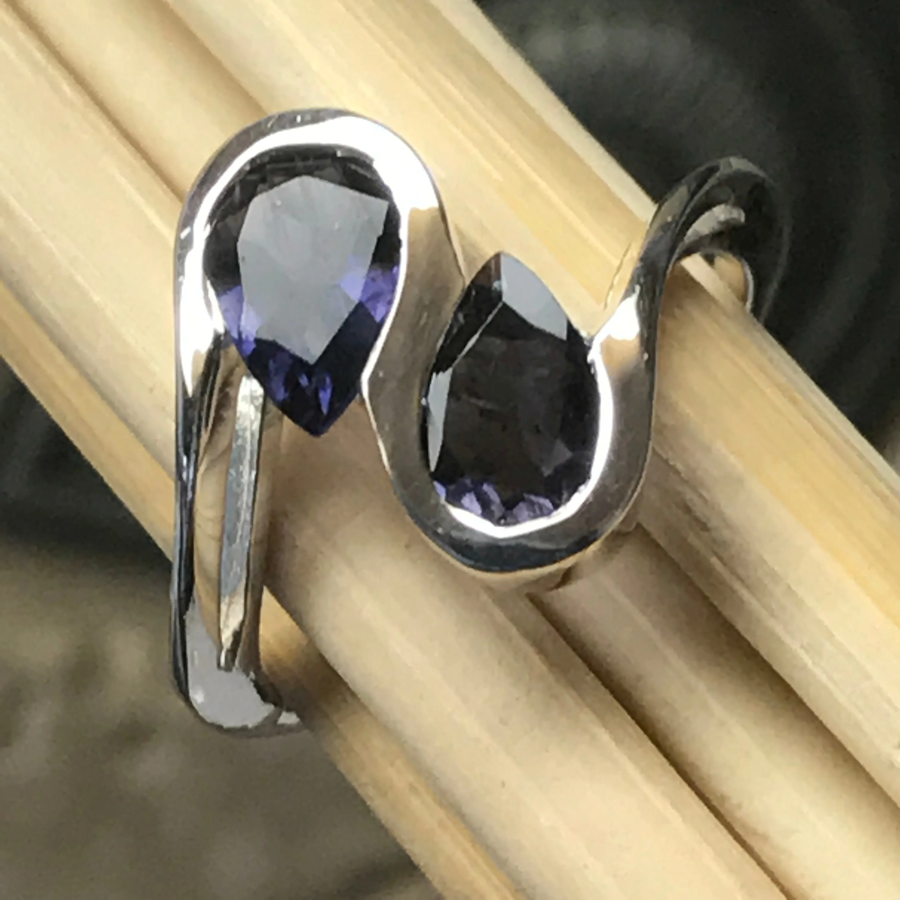 Natural 2ct Iolite 925 Solid Sterling Silver Ring Size 6, 7, 8, 9