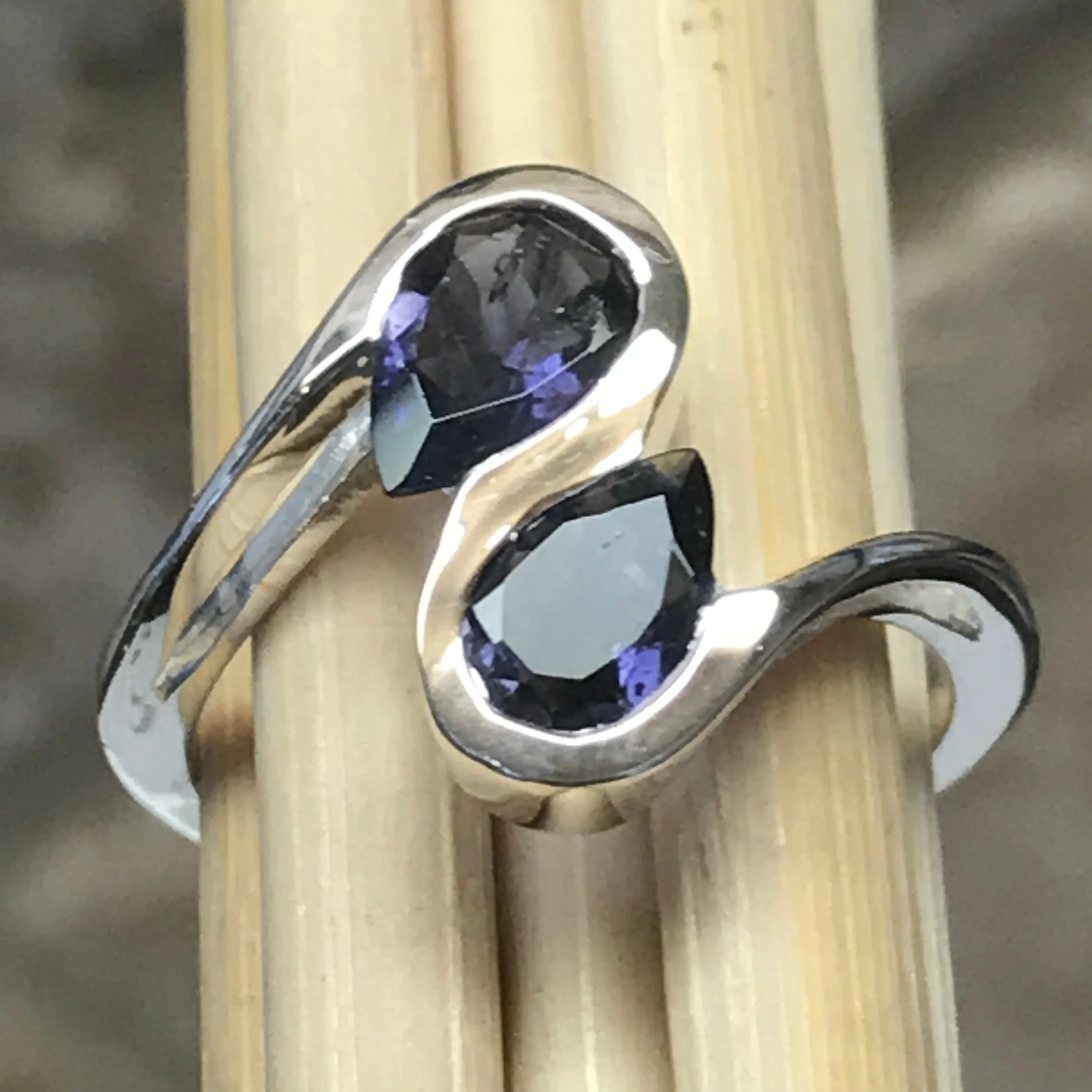 Natural 2ct Iolite 925 Solid Sterling Silver Ring Size 6, 7, 8, 9