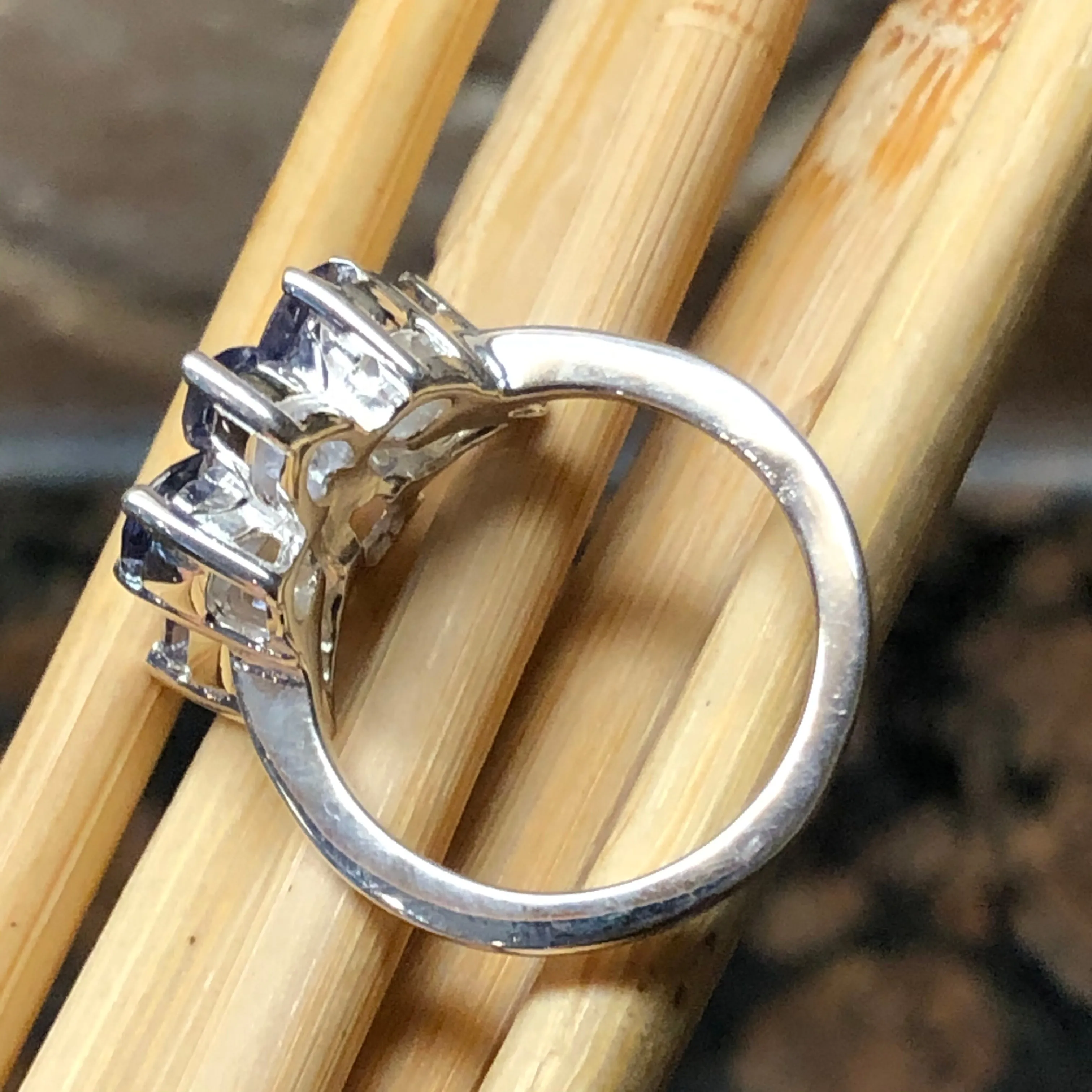 Natural 2ct Iolite 925 Solid Sterling Silver Wedding Ring Size 6, 7, 8, 9
