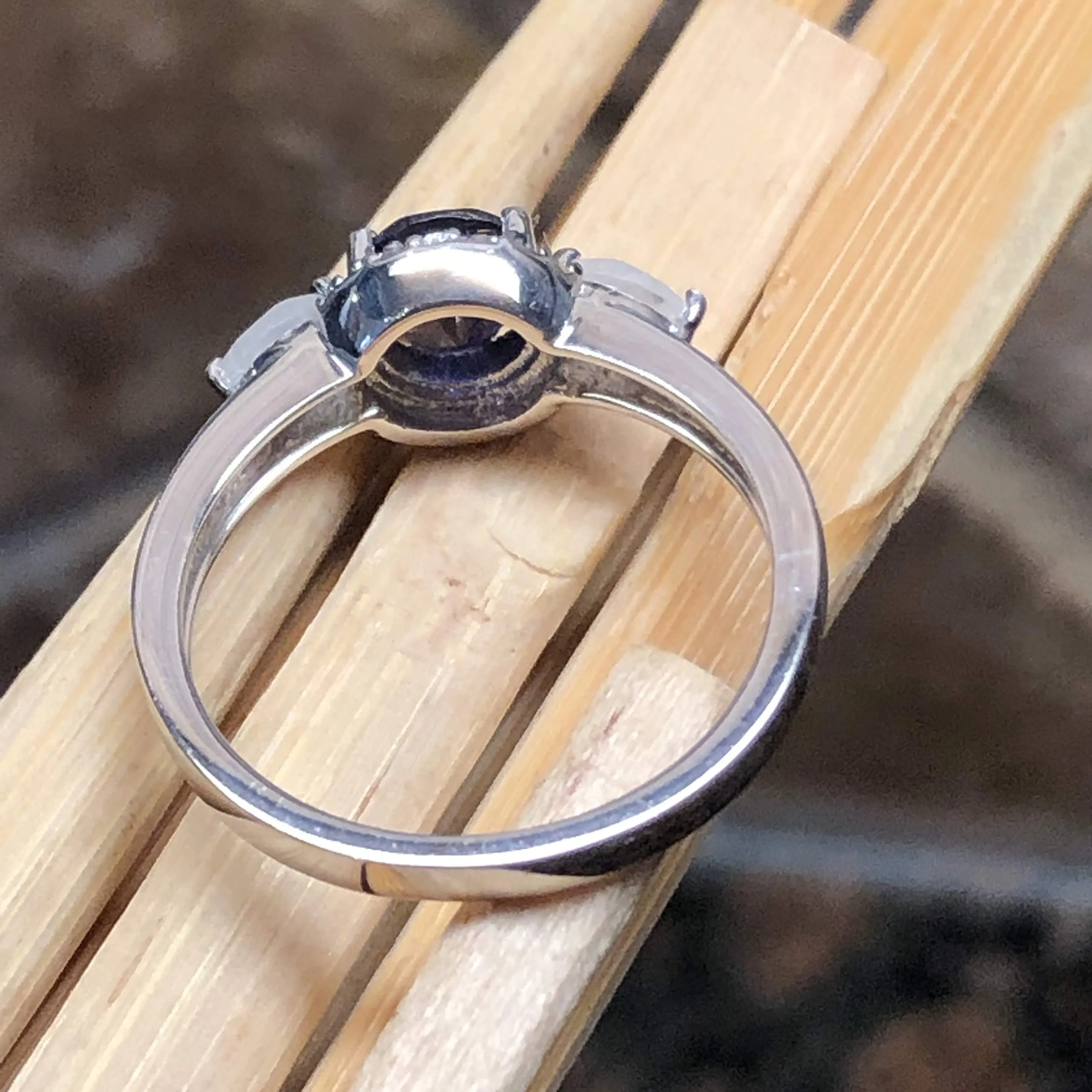 Natural 2ct Iolite, Rainbow Moonstone 925 Solid Sterling Silver Ring Size 5, 6, 7, 8, 9
