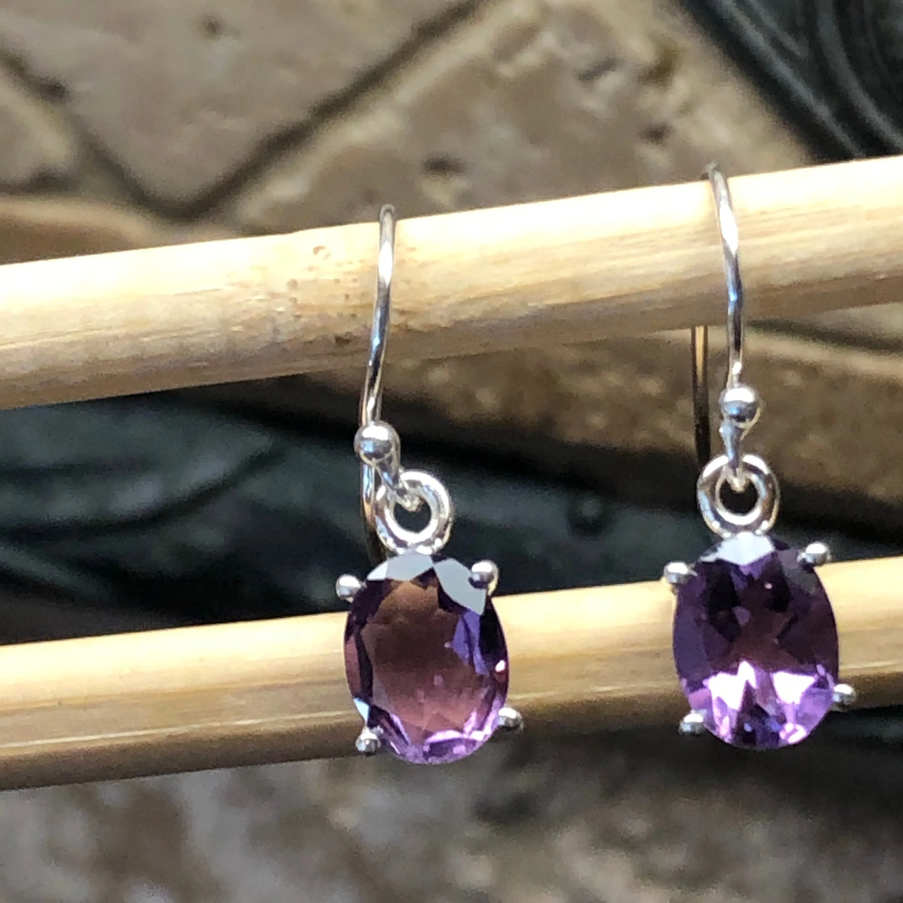 Natural 2ct Purple Amethyst 925 Solid Sterling Silver Earrings 20mm