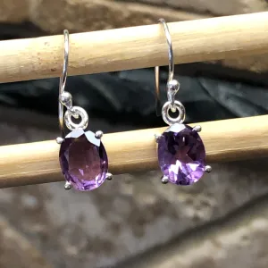 Natural 2ct Purple Amethyst 925 Solid Sterling Silver Earrings 20mm