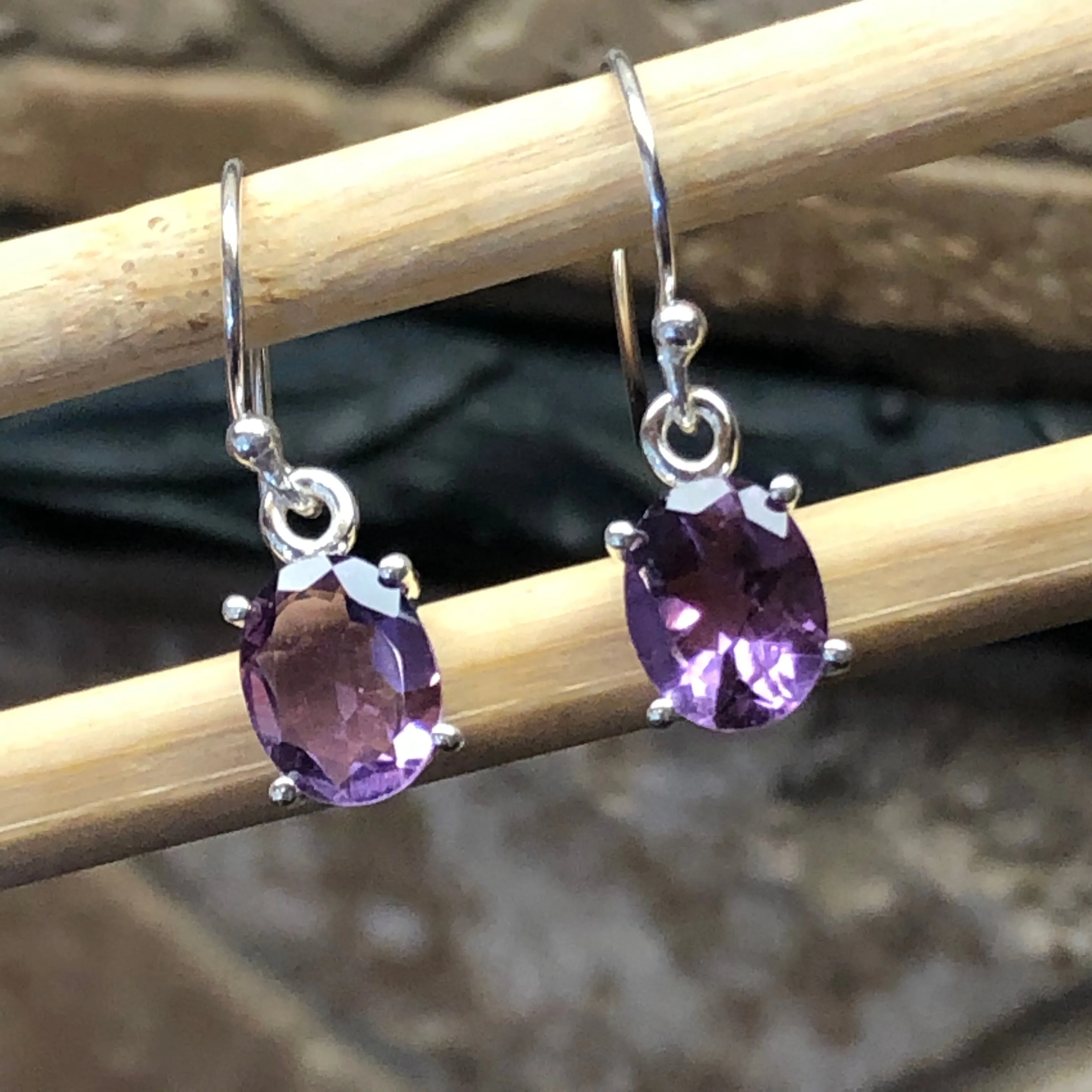 Natural 2ct Purple Amethyst 925 Solid Sterling Silver Earrings 20mm
