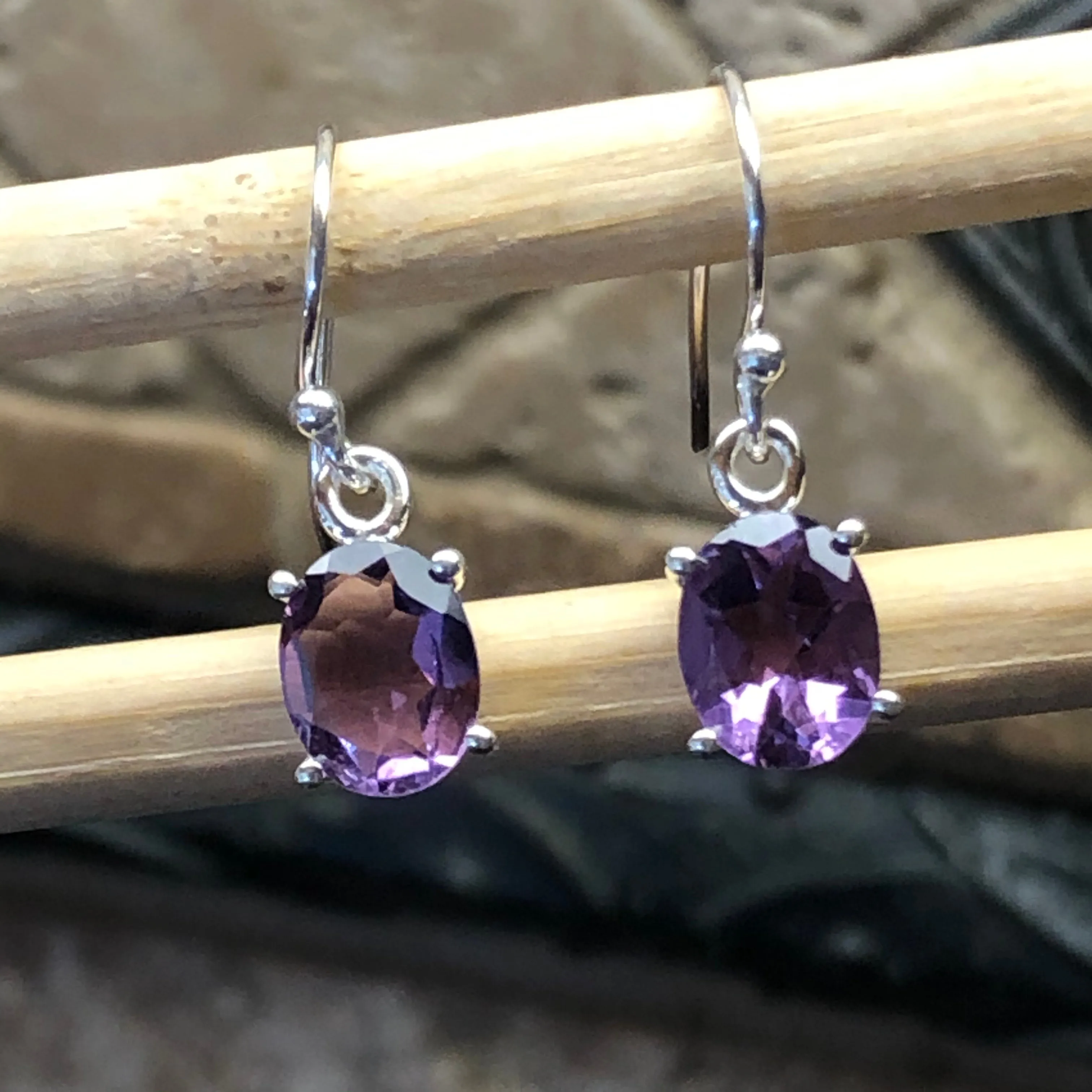 Natural 2ct Purple Amethyst 925 Solid Sterling Silver Earrings 20mm
