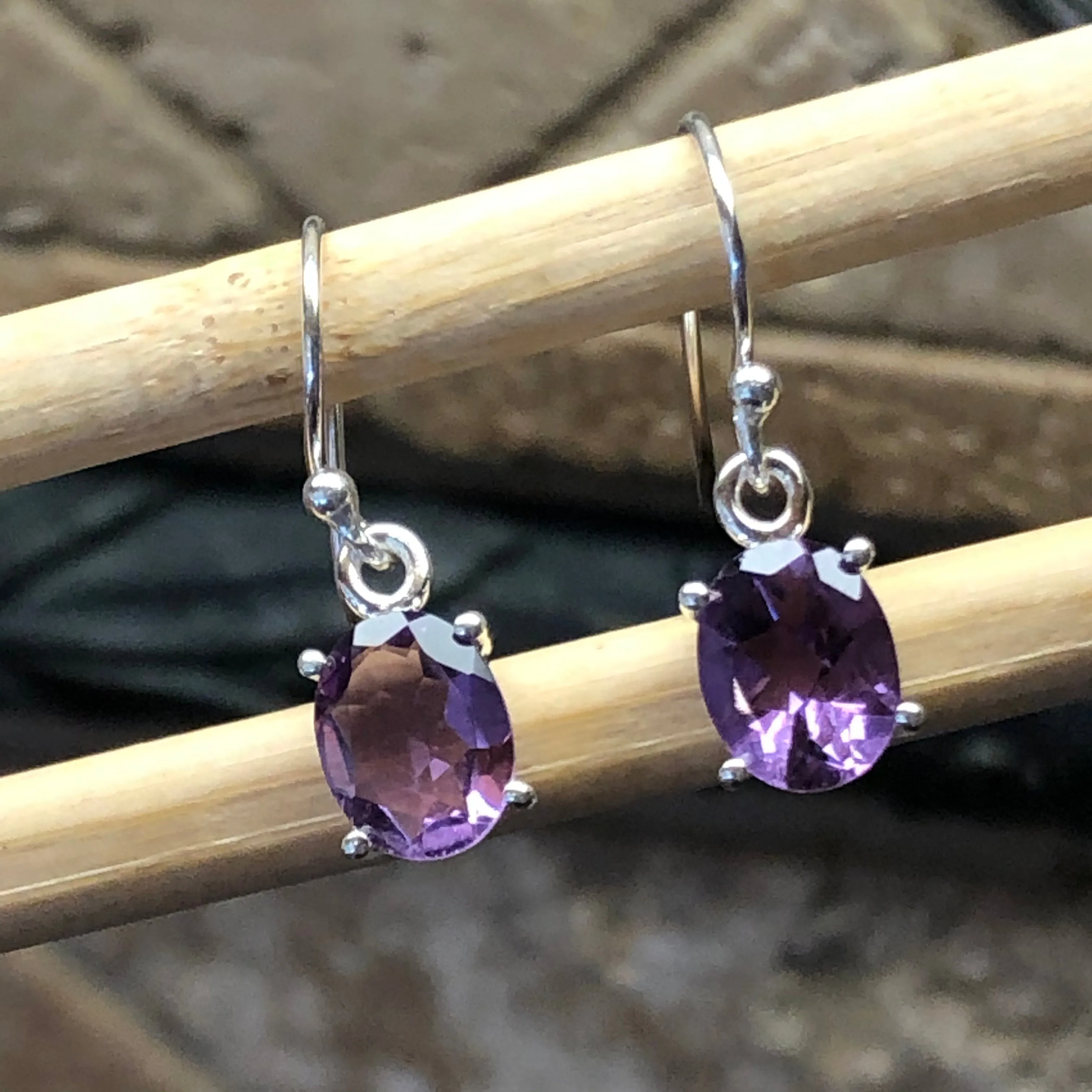 Natural 2ct Purple Amethyst 925 Solid Sterling Silver Earrings 20mm