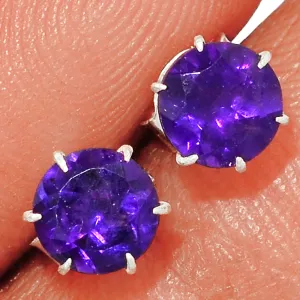 Natural 2ct Purple Amethyst 925 Solid Sterling Silver Earrings 6mm