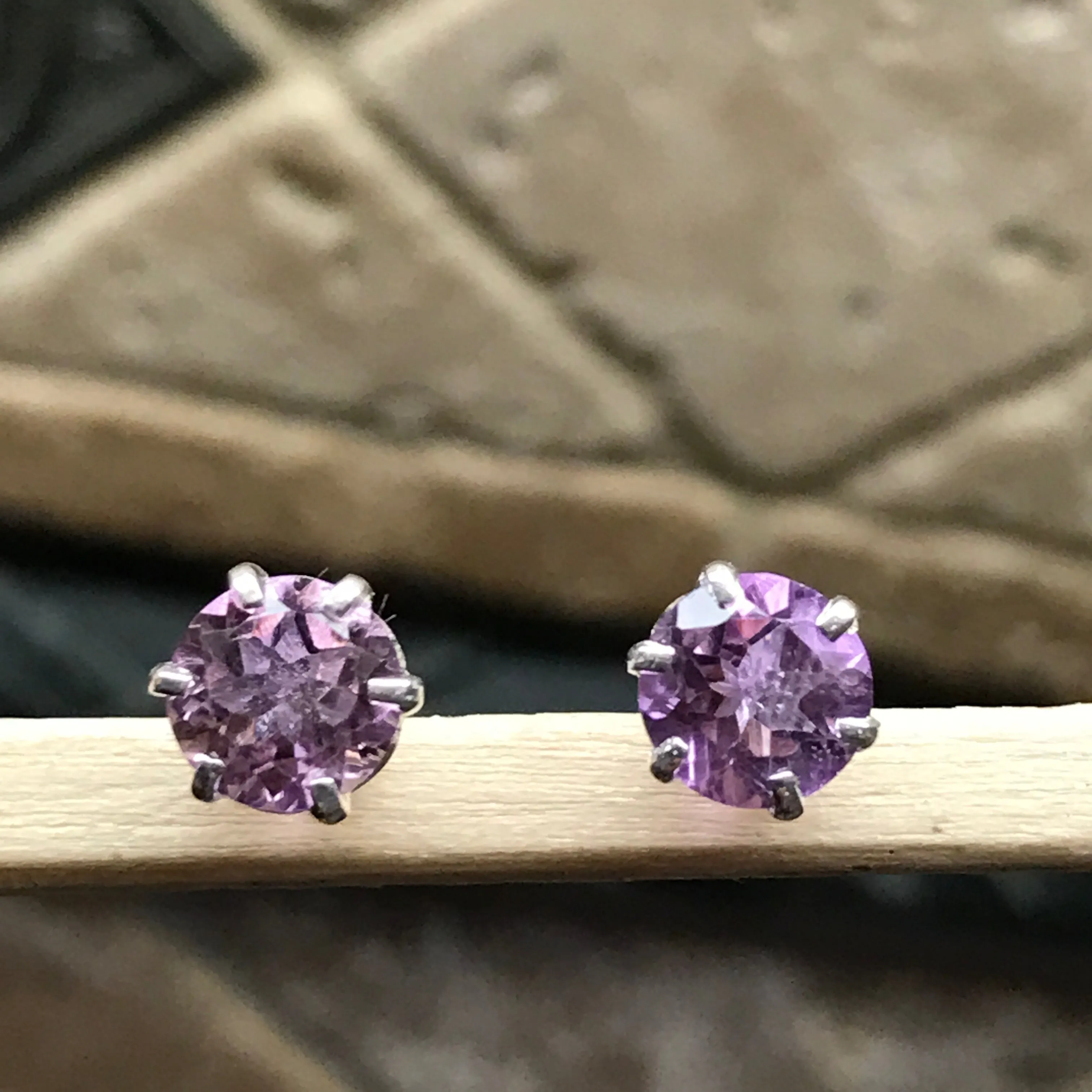 Natural 2ct Purple Amethyst 925 Solid Sterling Silver Earrings 7mm