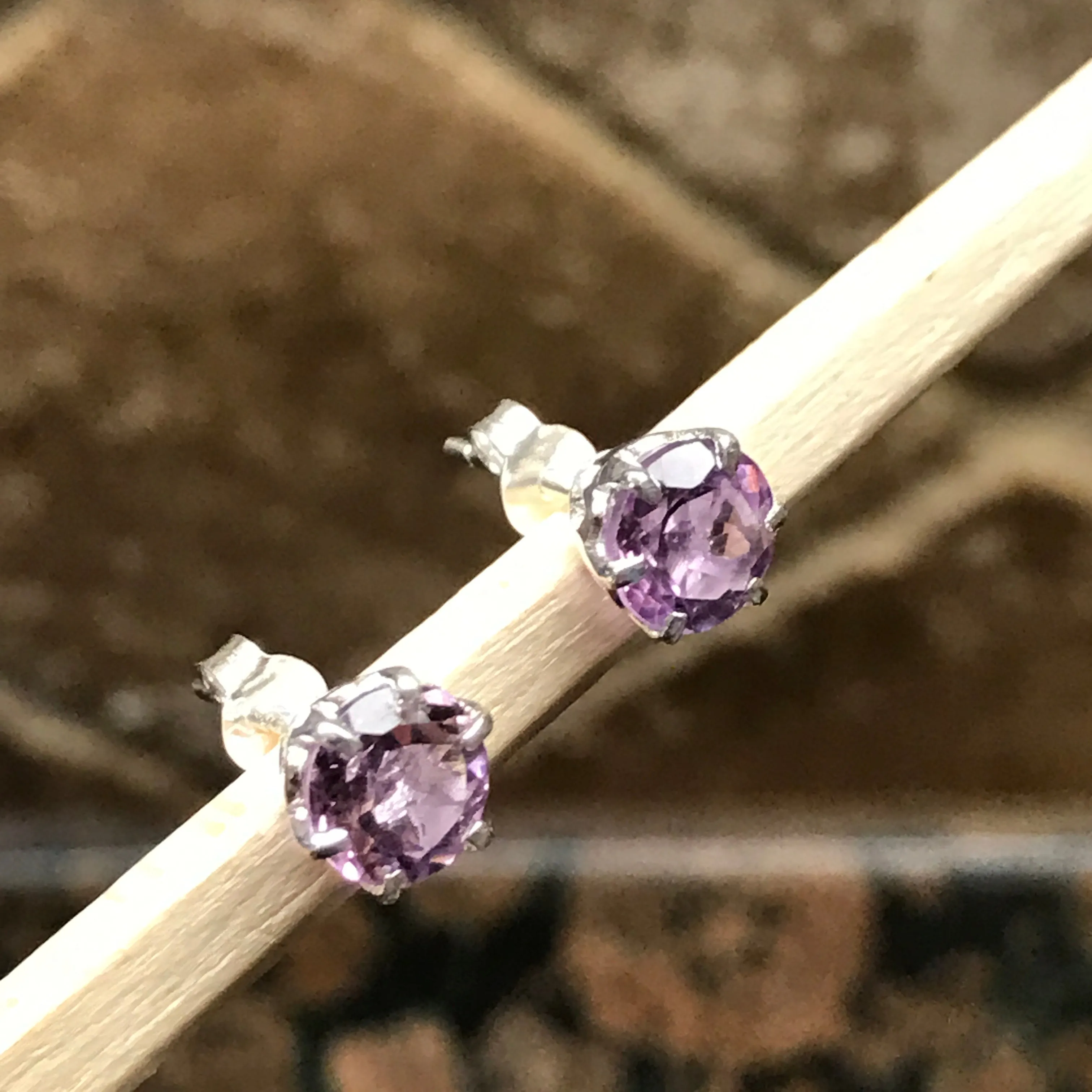 Natural 2ct Purple Amethyst 925 Solid Sterling Silver Earrings 7mm