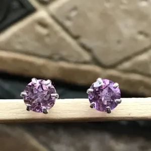 Natural 2ct Purple Amethyst 925 Solid Sterling Silver Earrings 7mm
