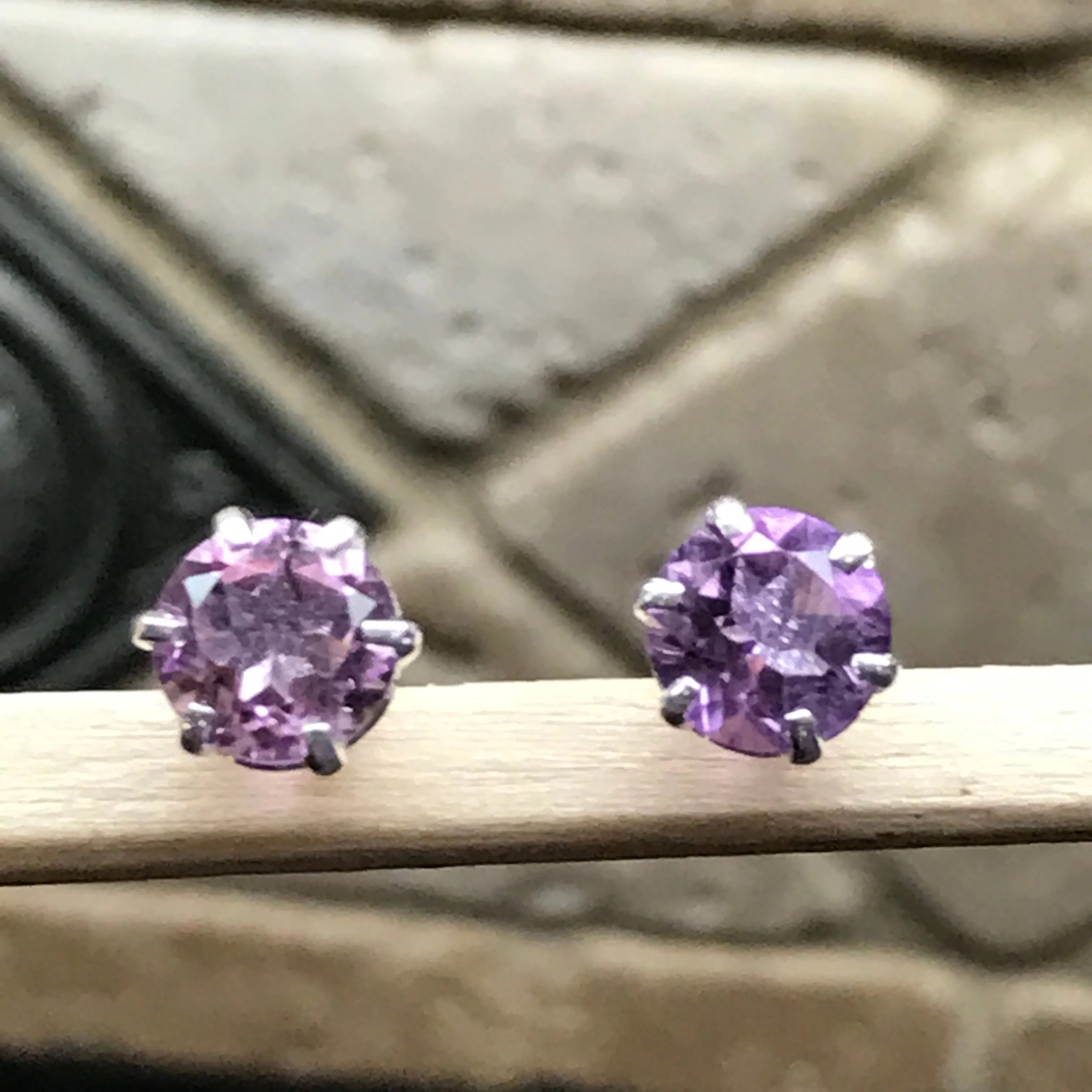 Natural 2ct Purple Amethyst 925 Solid Sterling Silver Earrings 7mm
