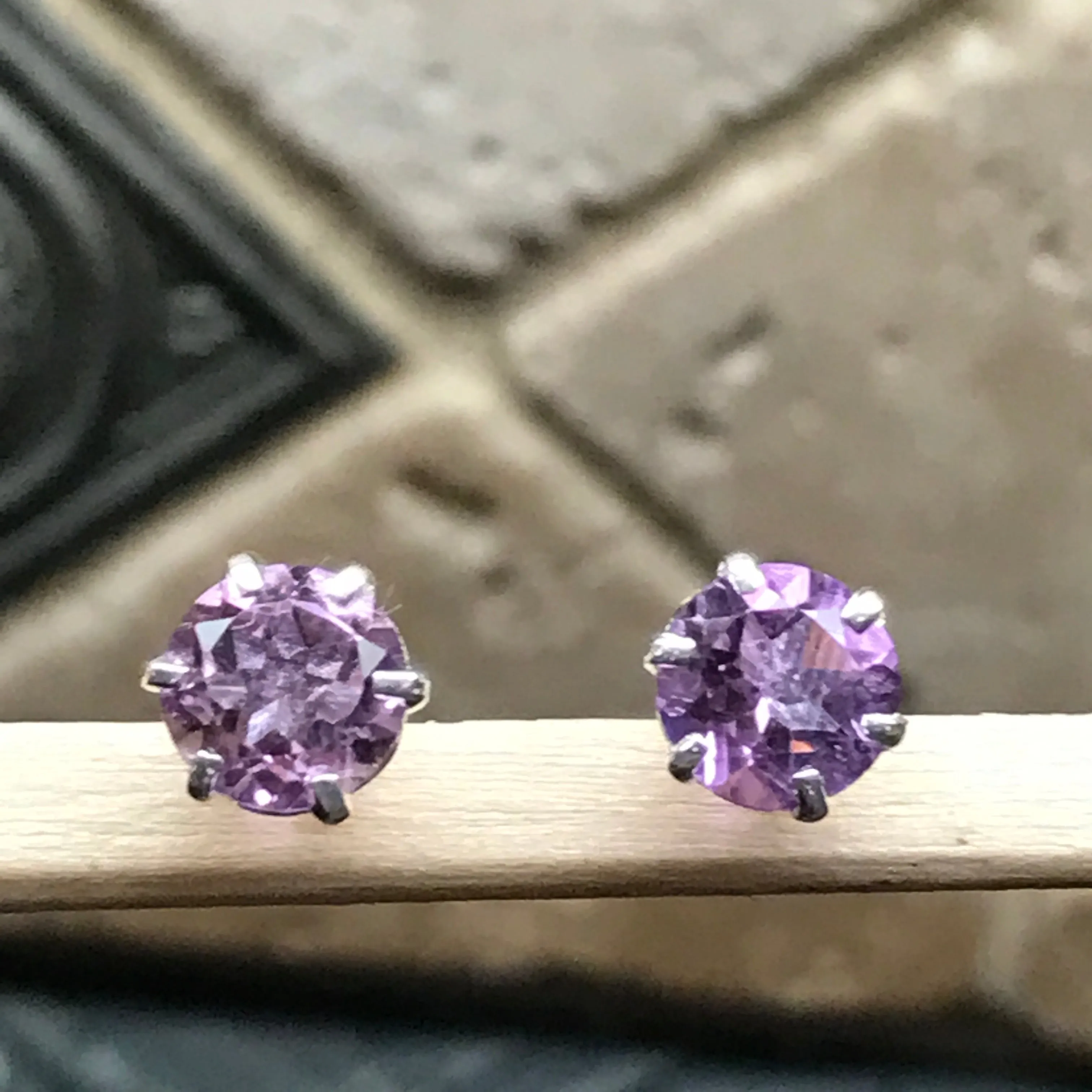 Natural 2ct Purple Amethyst 925 Solid Sterling Silver Earrings 7mm