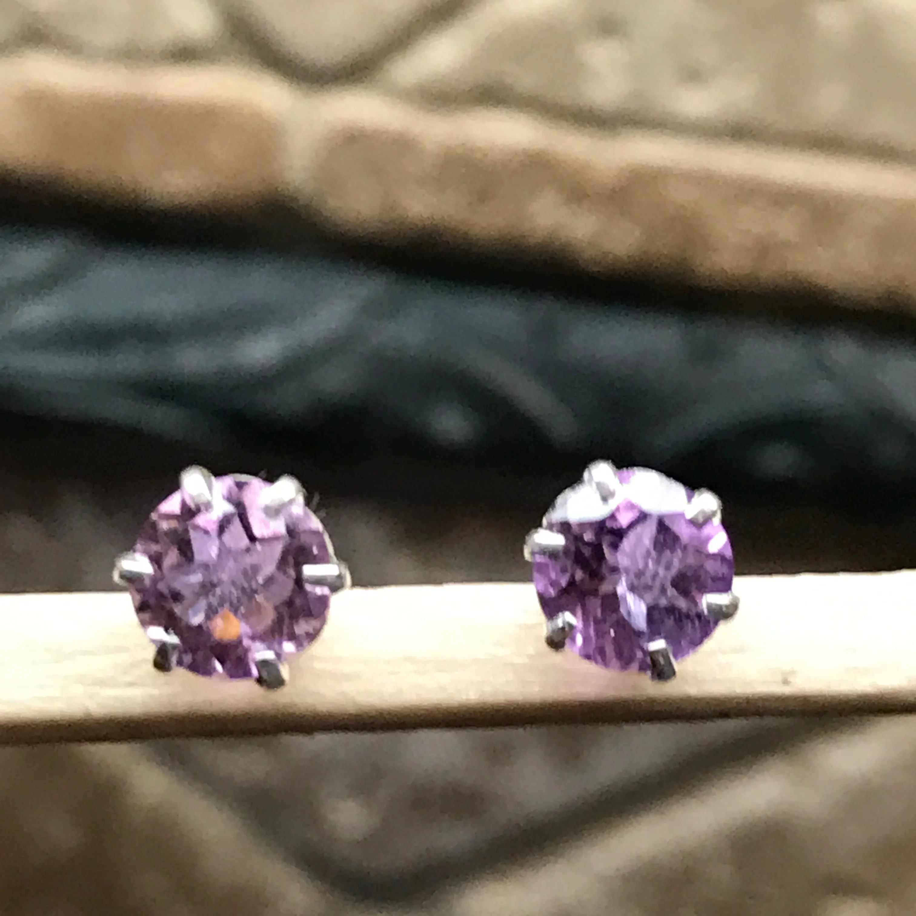 Natural 2ct Purple Amethyst 925 Solid Sterling Silver Earrings 7mm