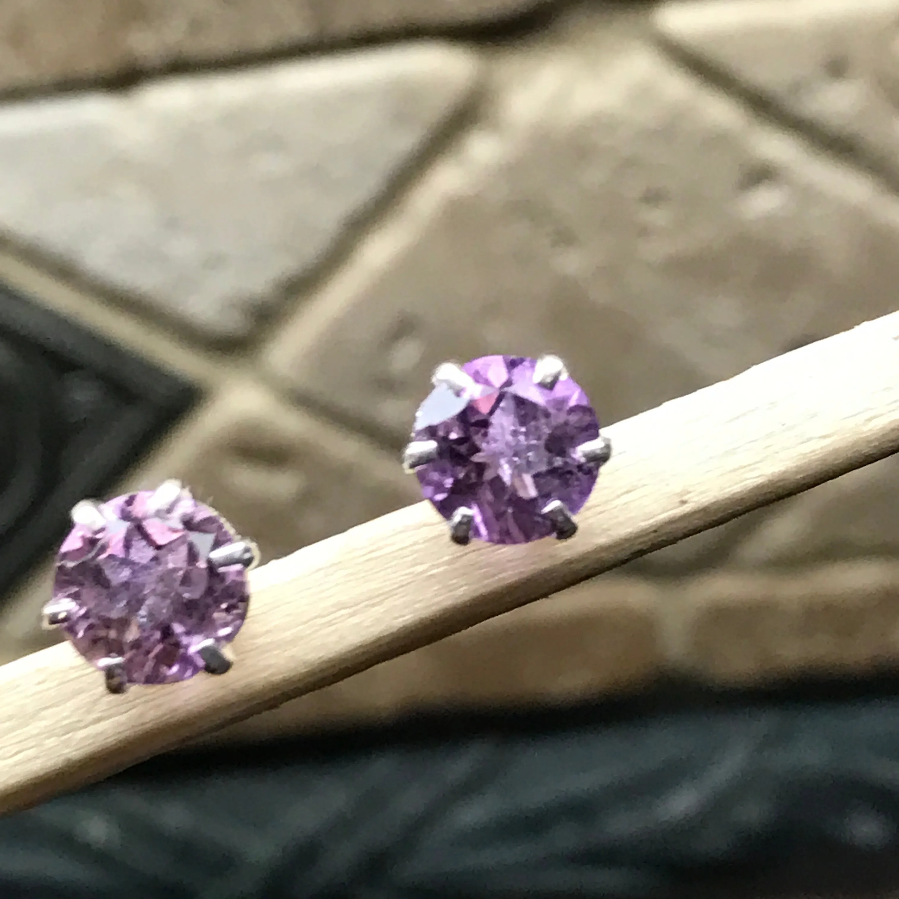 Natural 2ct Purple Amethyst 925 Solid Sterling Silver Earrings 7mm