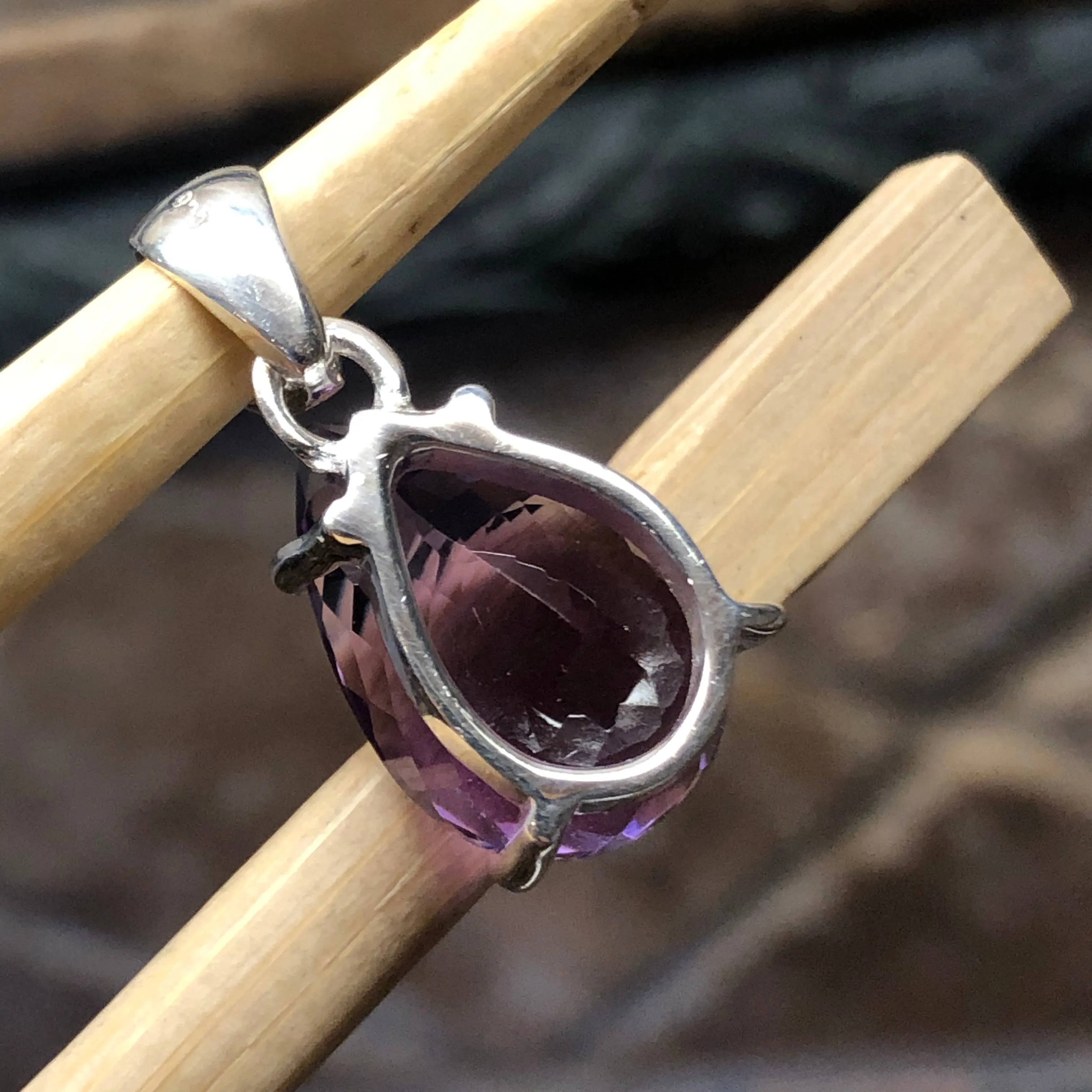 Natural 2ct Purple Amethyst 925 Solid Sterling Silver Pendant 25mm